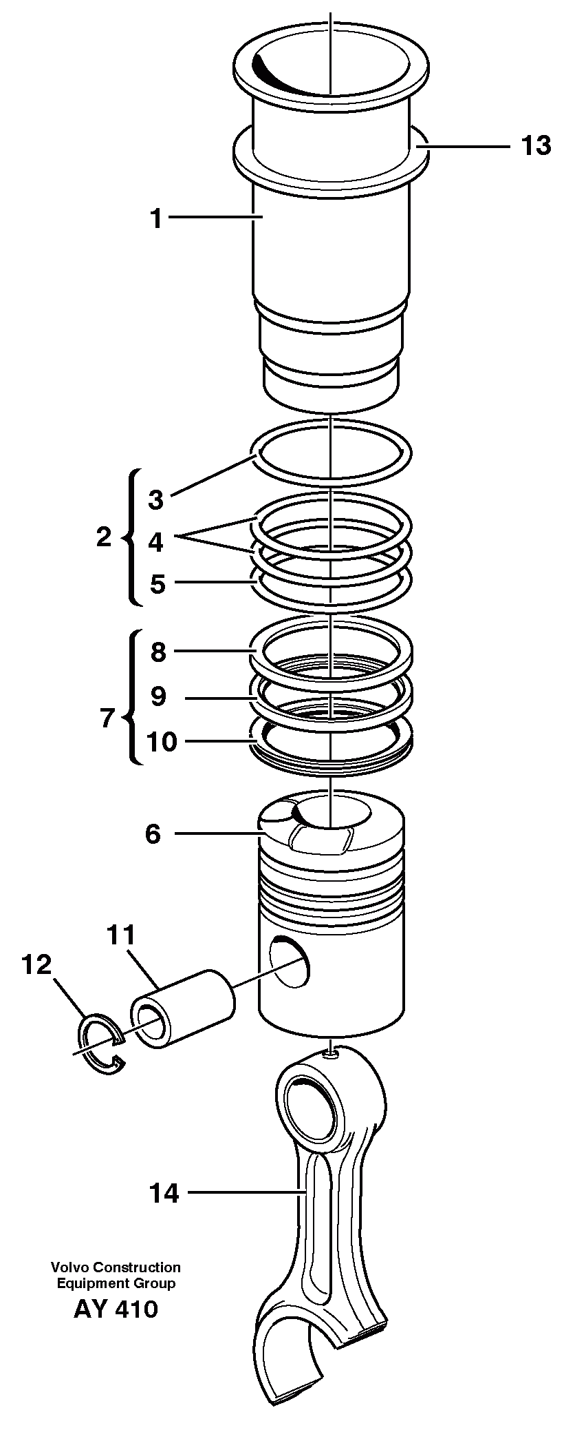 Схема запчастей Volvo L220D - 12146 Cylinder liner and piston L220D SER NO 1001-