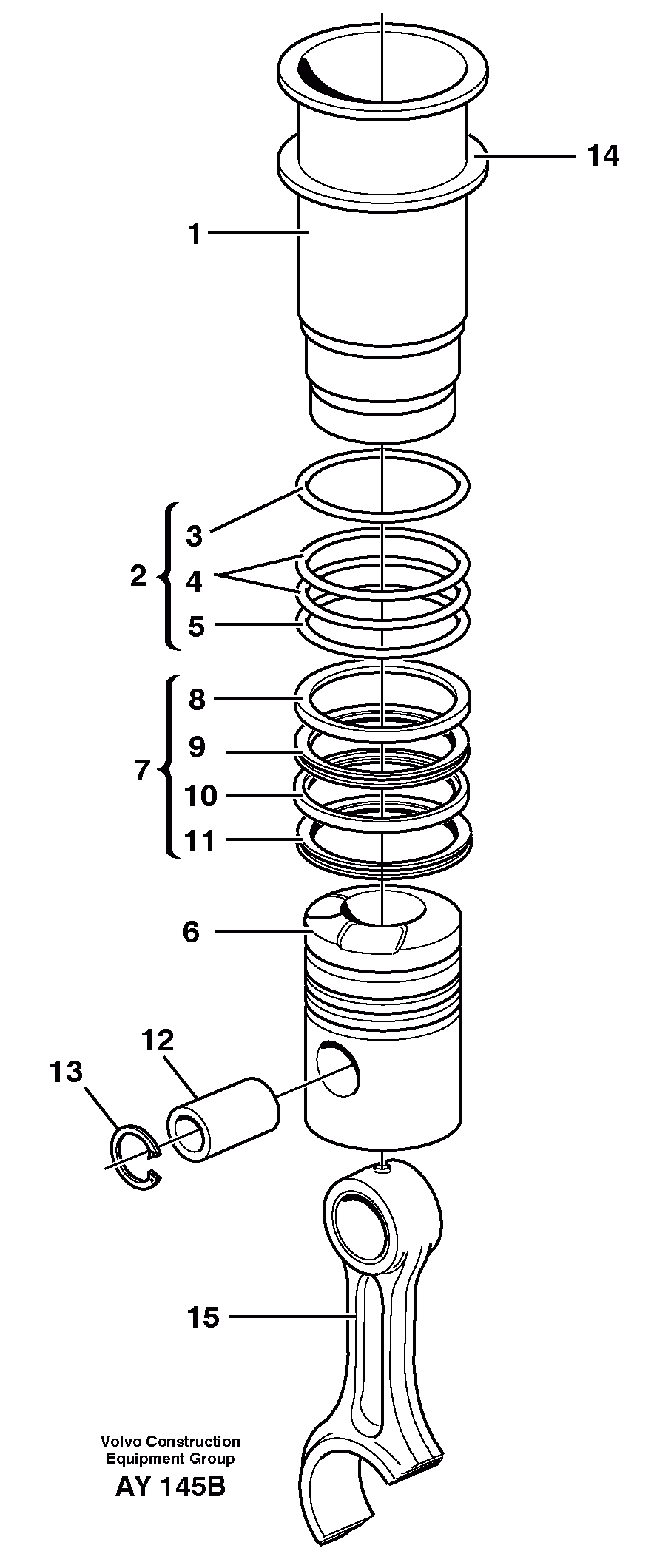 Схема запчастей Volvo L220D - 9719 Cylinder liner and piston L220D SER NO 1001-