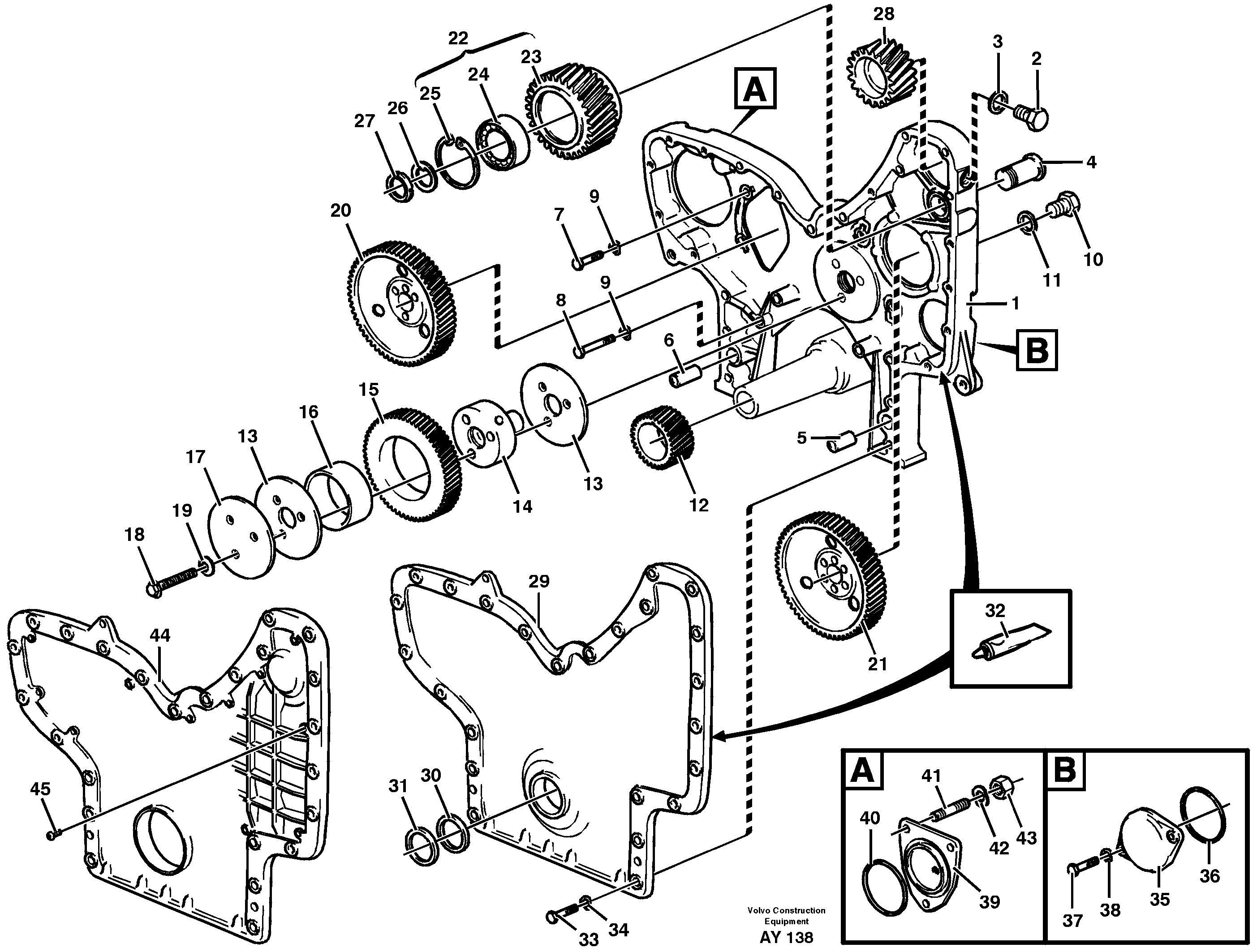 Схема запчастей Volvo L220D - 53873 Timing gear casing and gears L220D SER NO 1001-