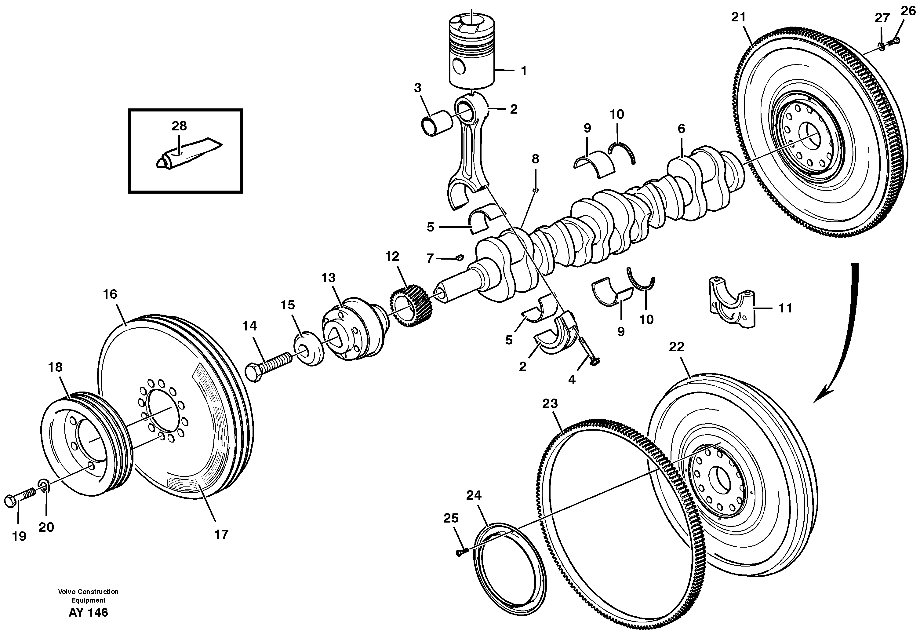 Схема запчастей Volvo L220D - 22430 Crankshaft and related parts L220D SER NO 1001-
