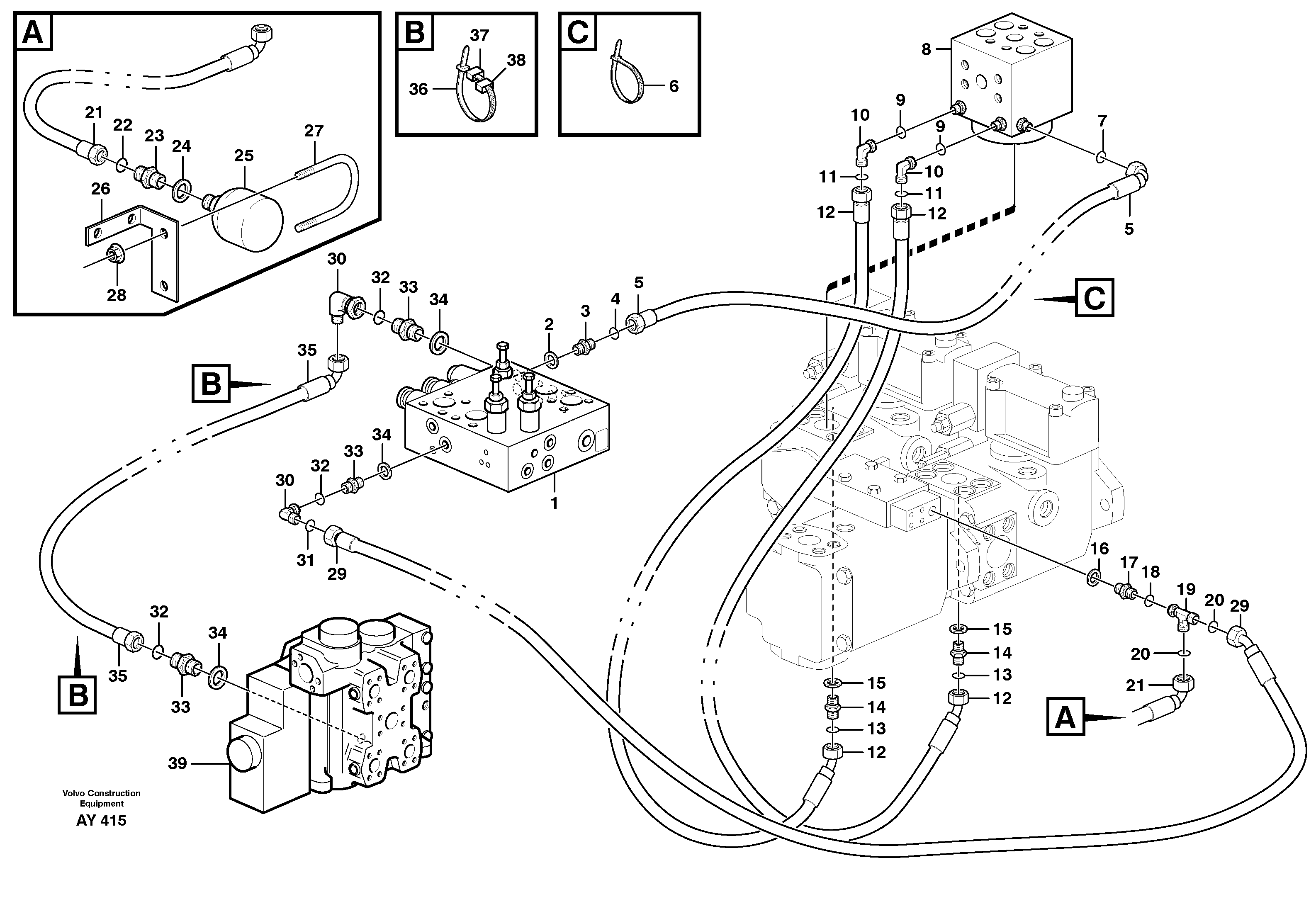 Схема запчастей Volvo L220D - 33822 Hydraulic system, load sensing line L220D SER NO 1001-