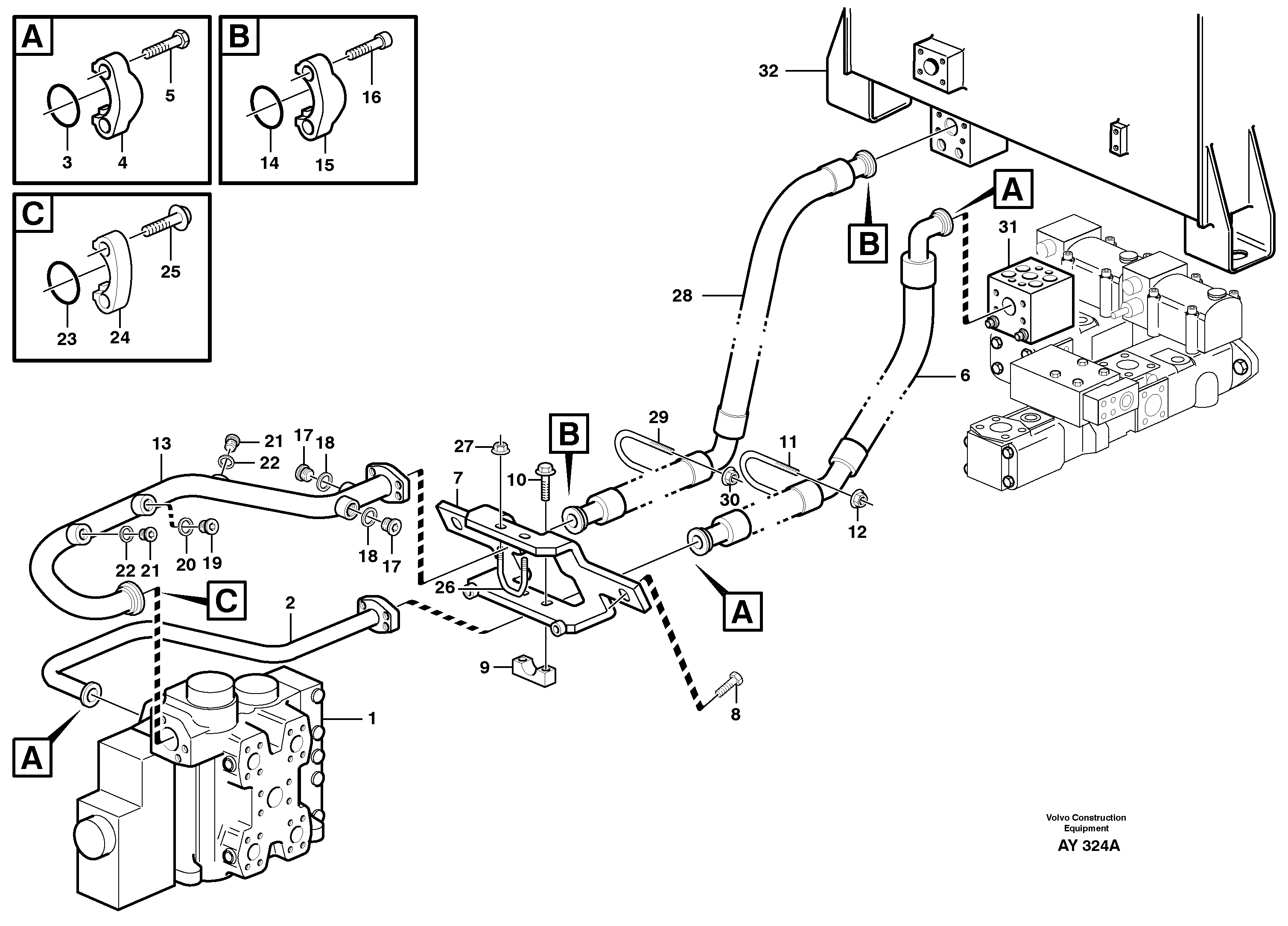 Схема запчастей Volvo L220D - 48083 Hydraulic system, feed and return lines L220D SER NO 1001-