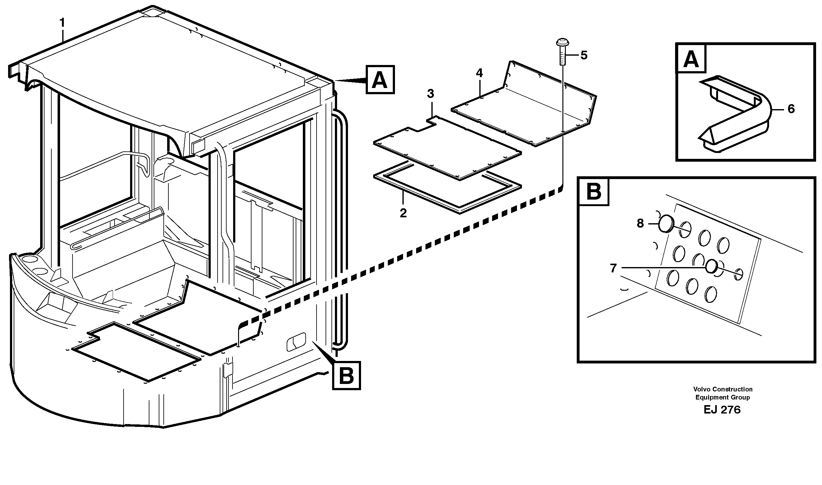 Схема запчастей Volvo L330D - 16285 Cab body: roof and floor panel L330D