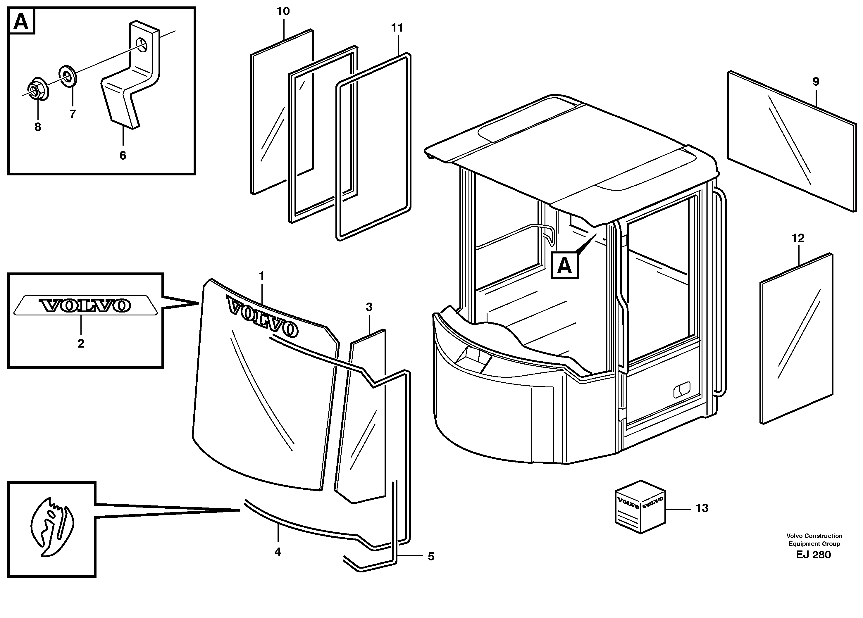 Схема запчастей Volvo L330D - 10536 Glass panes L330D