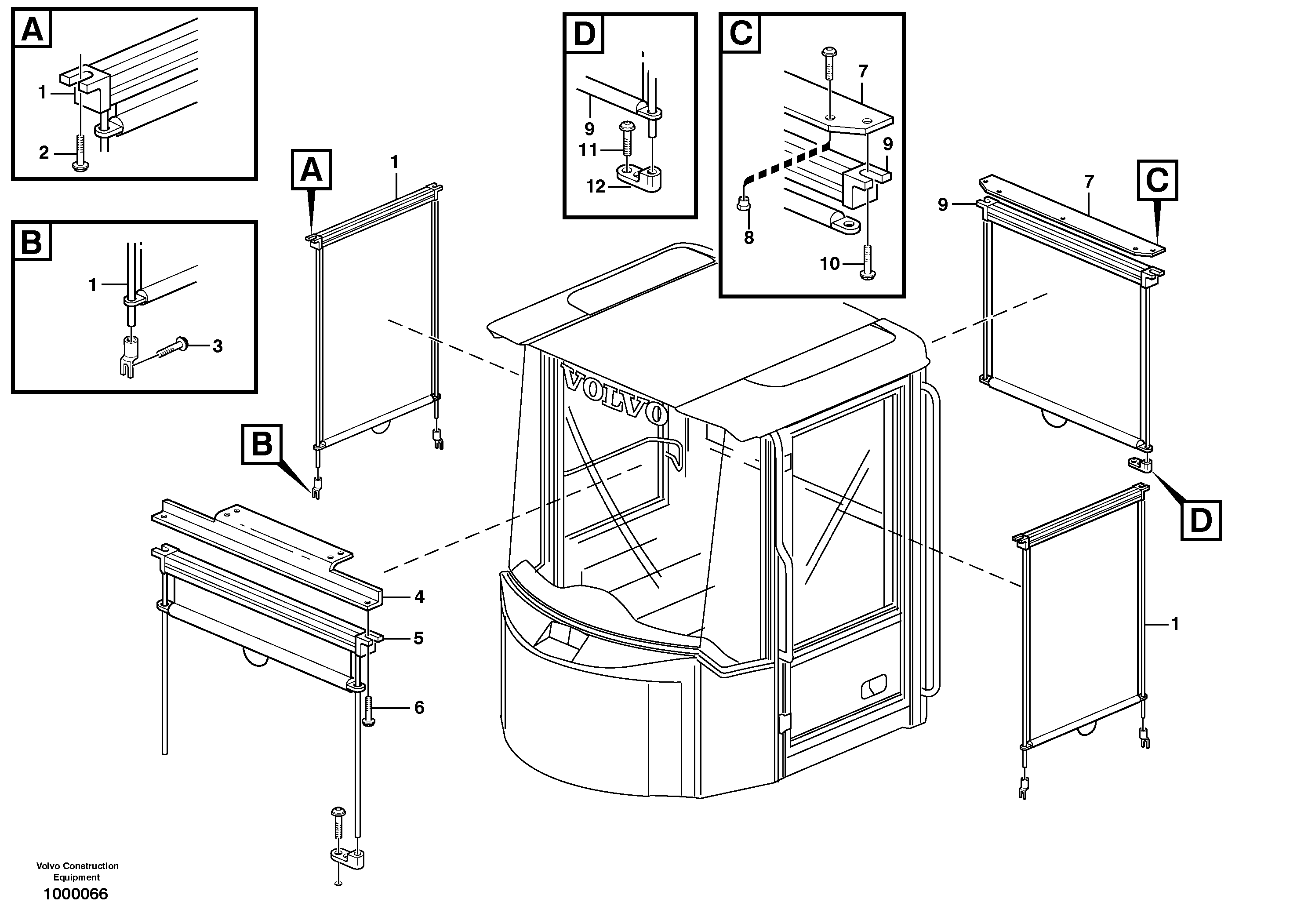 Схема запчастей Volvo L330D - 44113 Interior components, sun blinds L330D