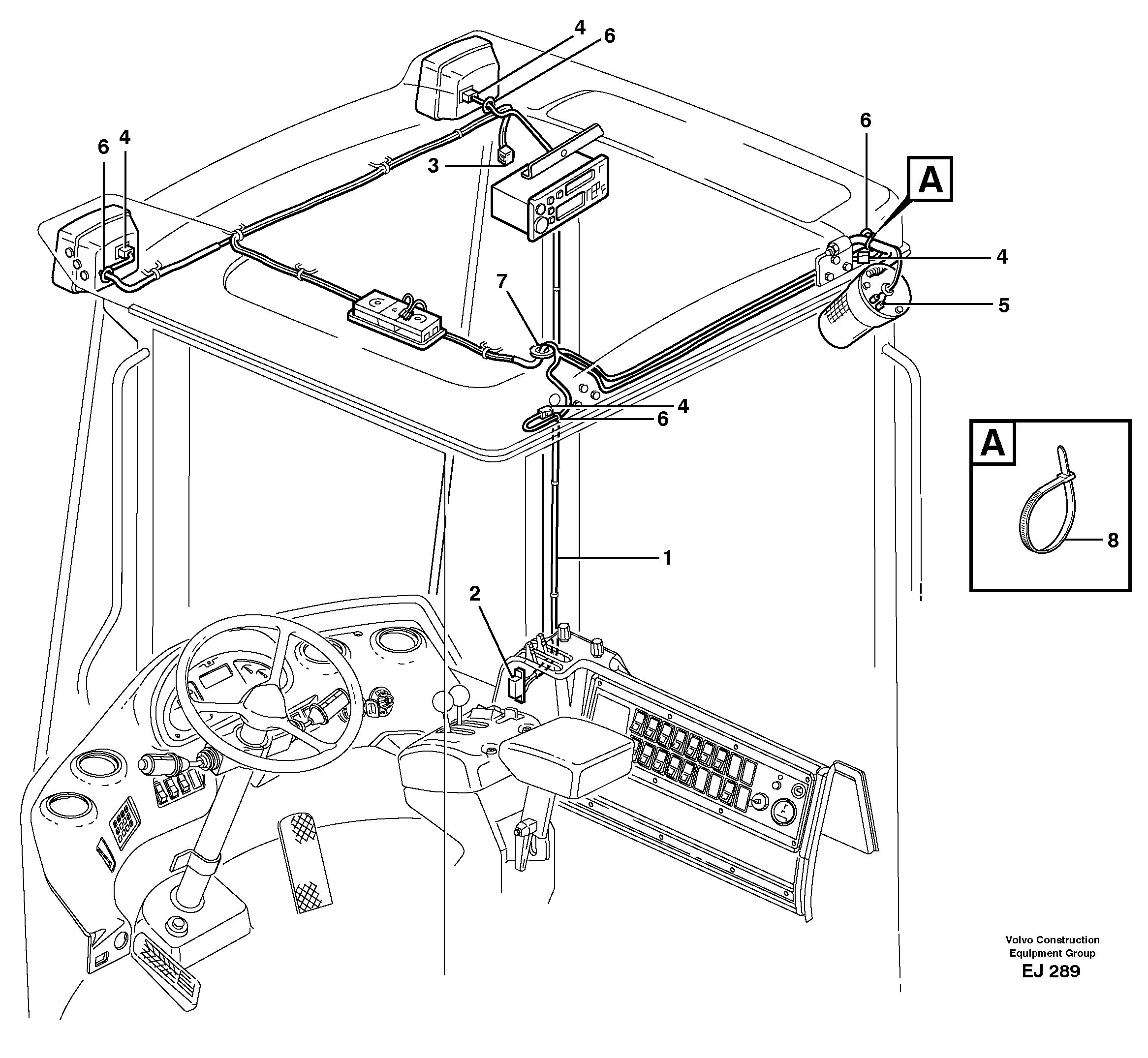 Схема запчастей Volvo L330D - 61989 Cable harness, ceiling L330D