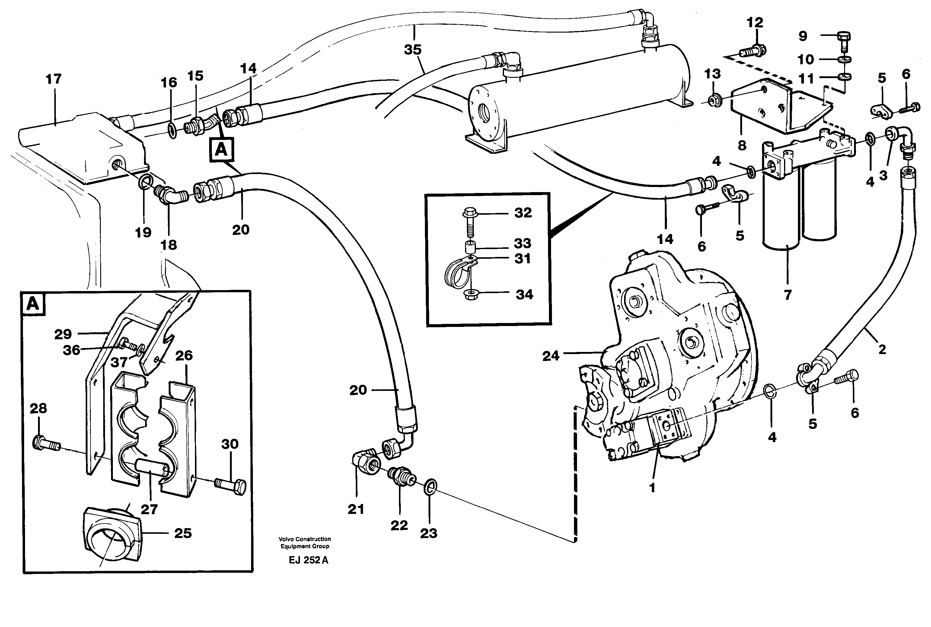 Схема запчастей Volvo L330D - 42243 Transmission: Oil filter, oil lines L330D