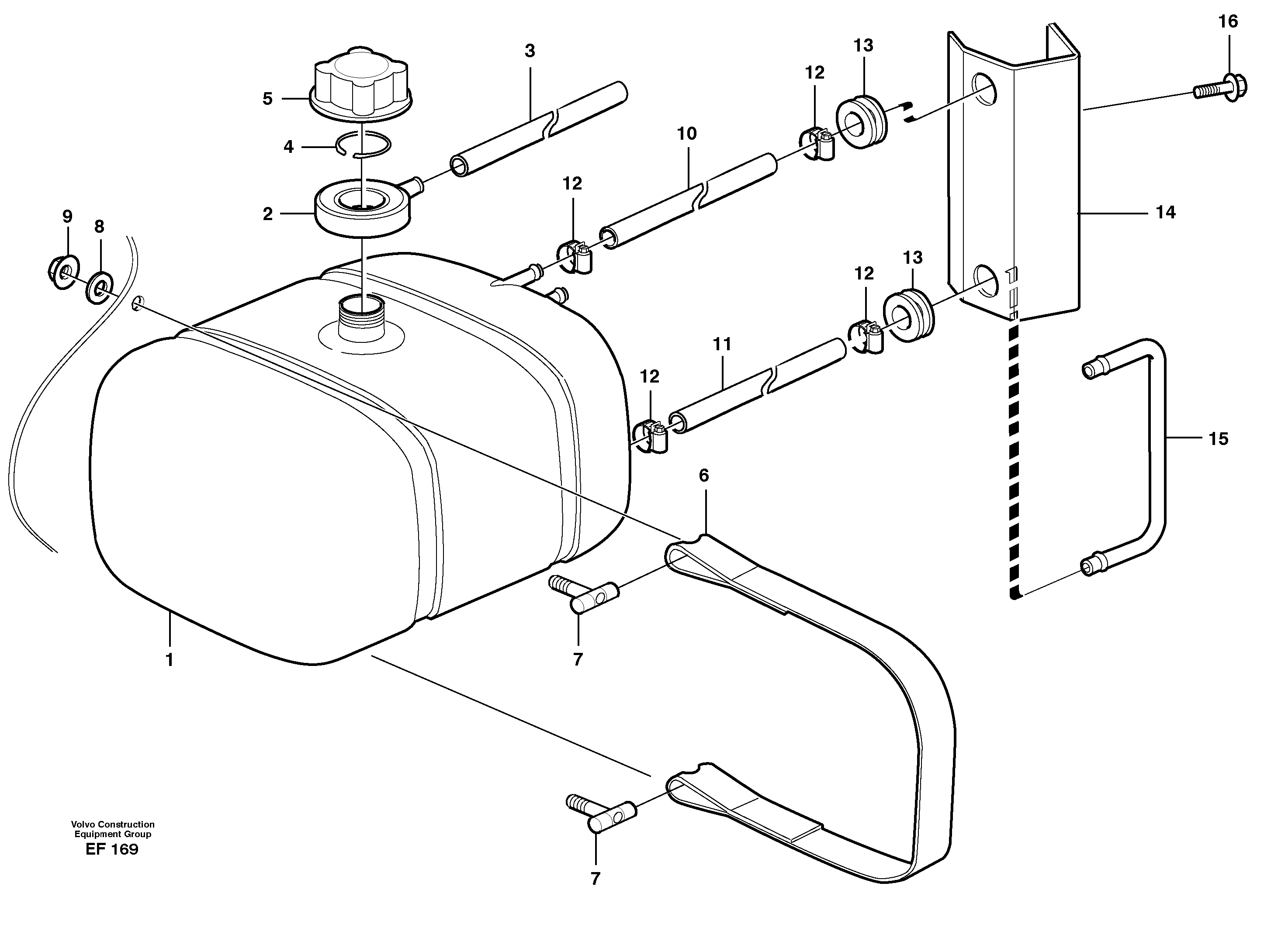 Схема запчастей Volvo L150D - 82304 Expansion tank with fitting parts L150D