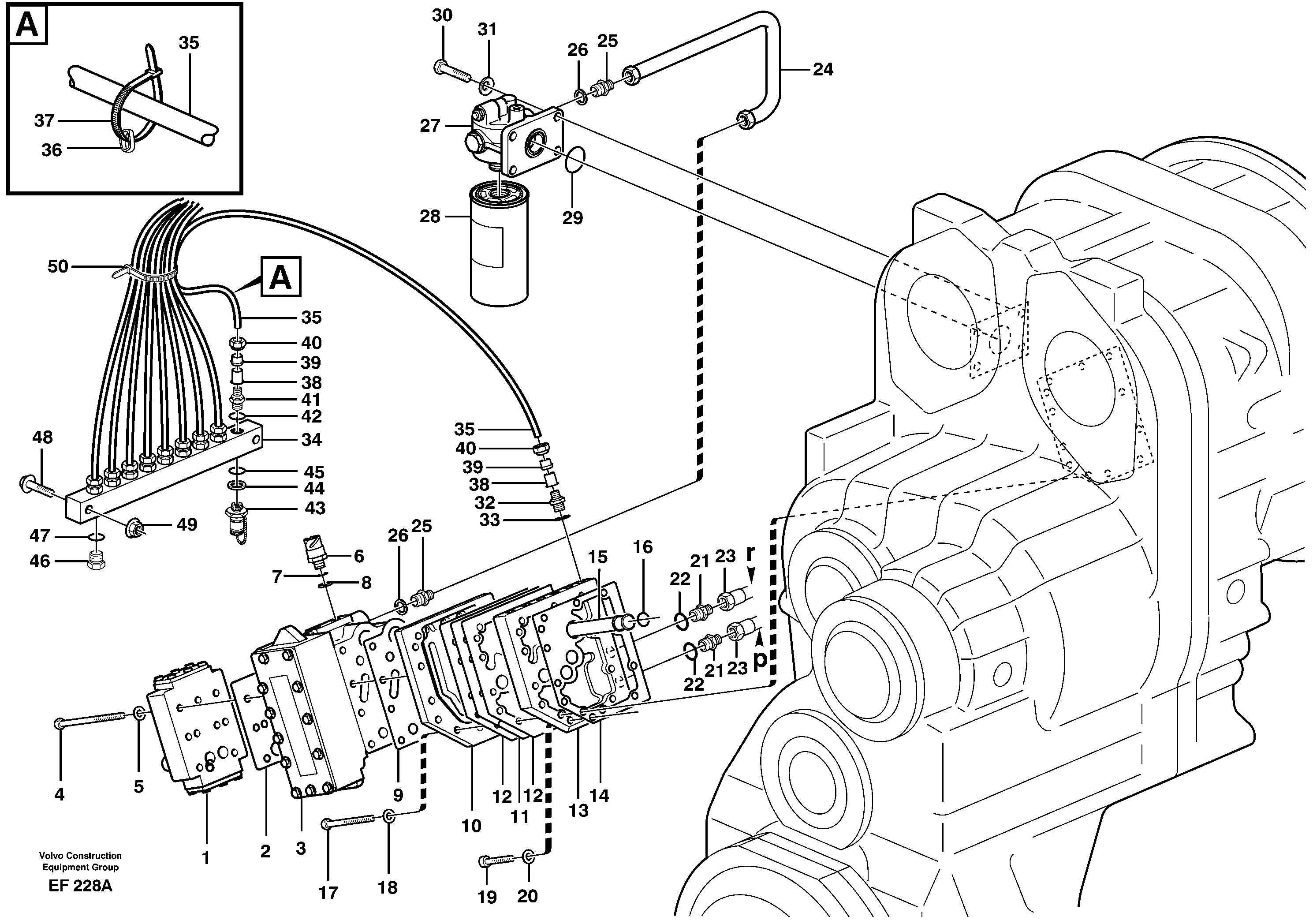 Схема запчастей Volvo L150D - 98437 Oil filter and testing block L150D