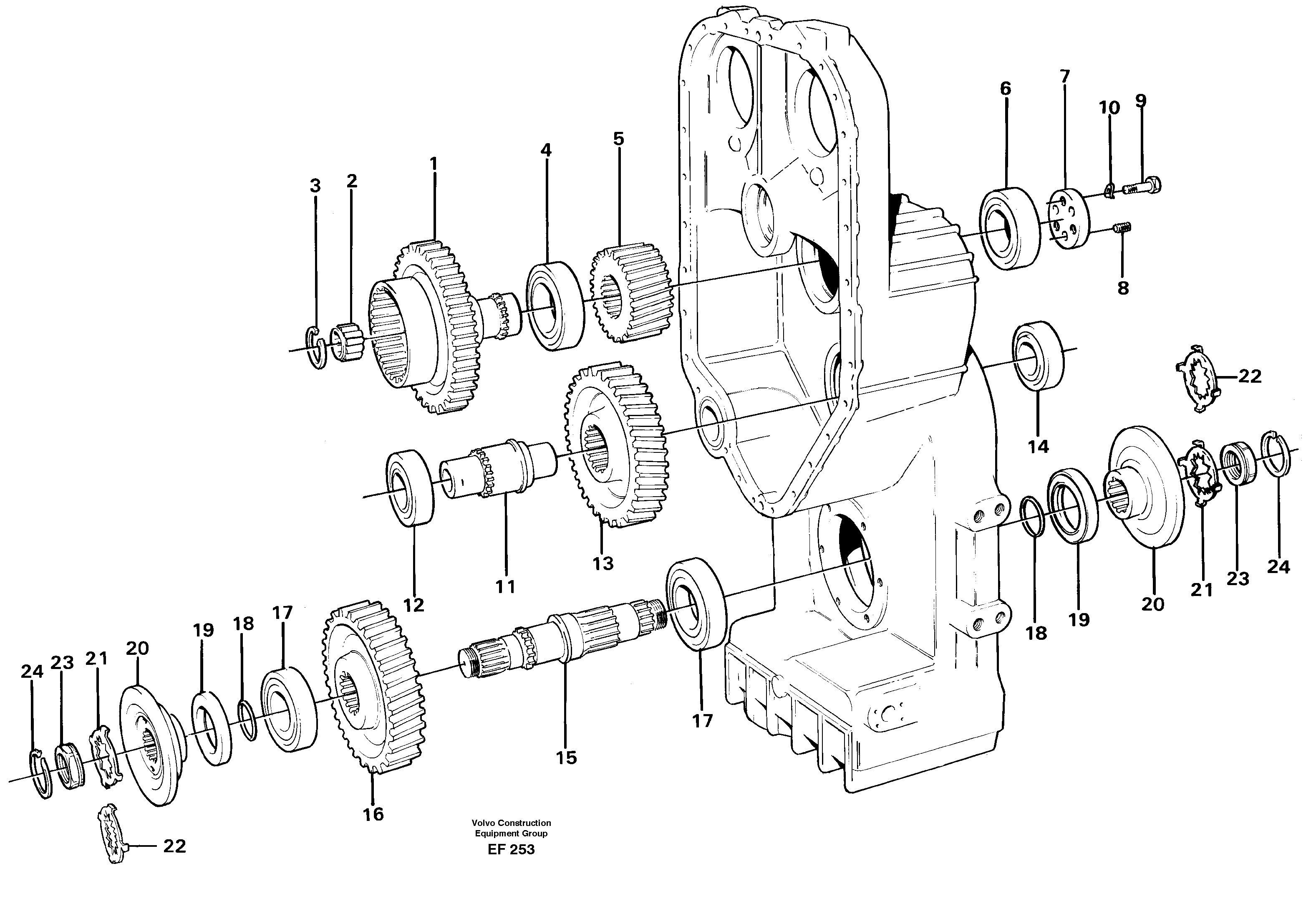Схема запчастей Volvo L150D - 52014 Transfer case, gears and shafts L150D