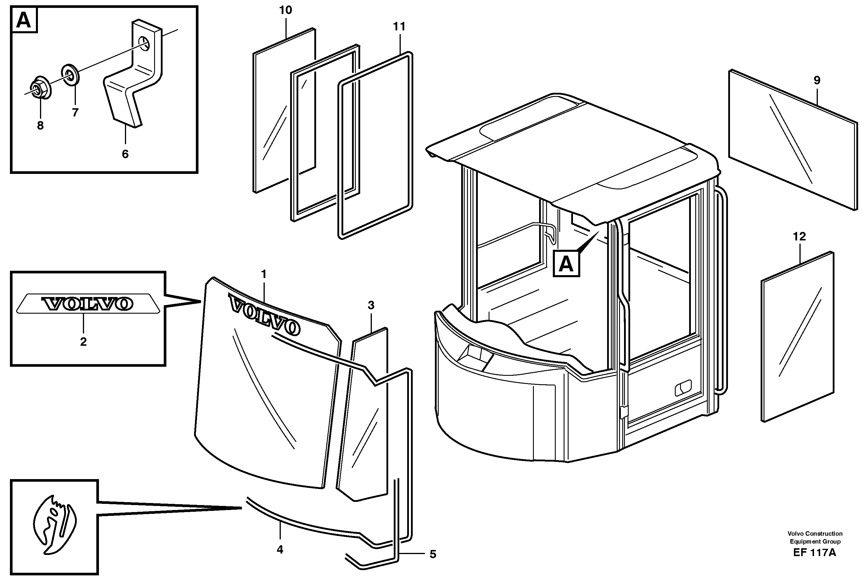 Схема запчастей Volvo L150D - 10532 Glass panes L150D