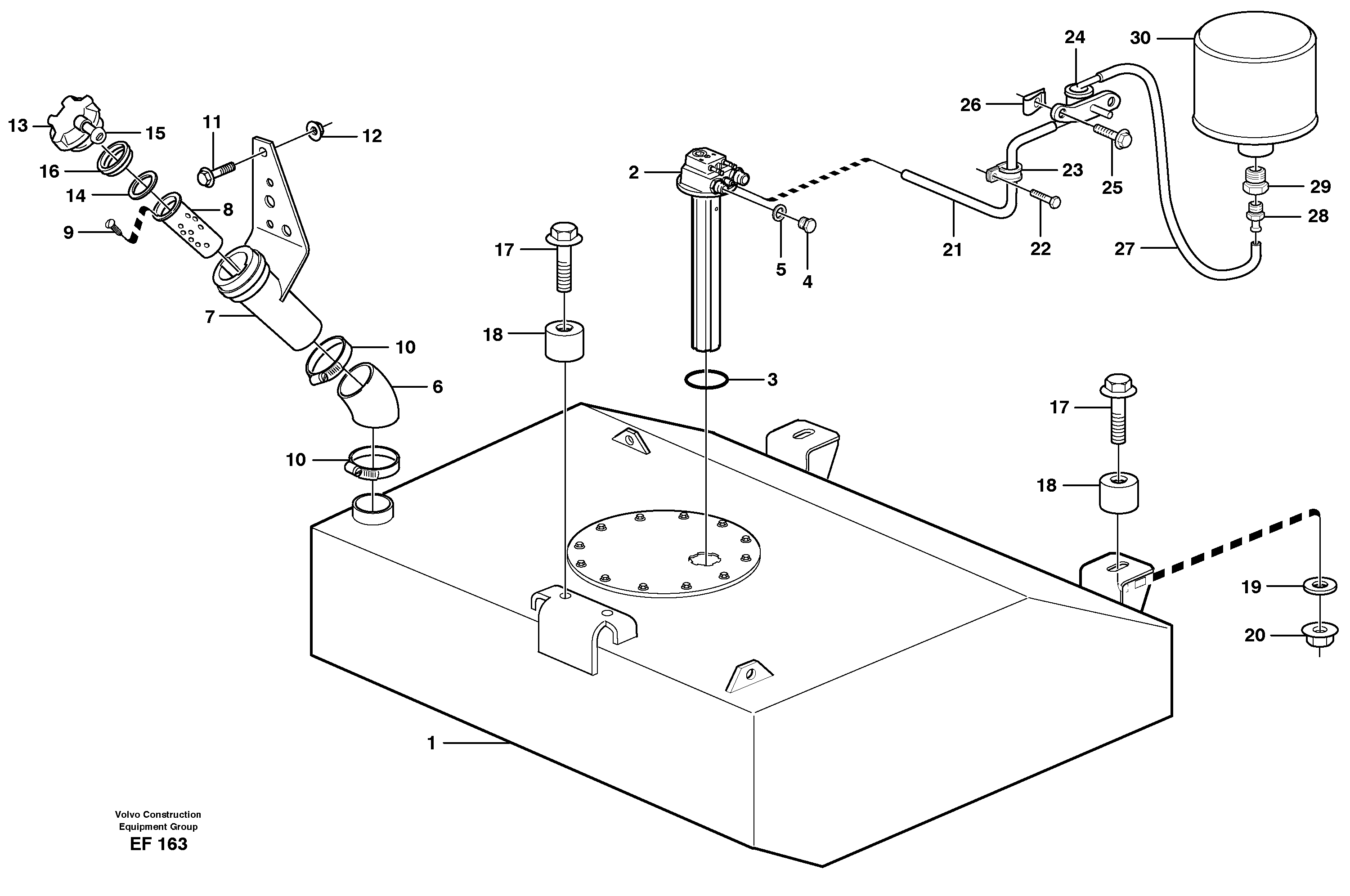 Схема запчастей Volvo L150D - 82140 Fuel tank with fitting parts L150D