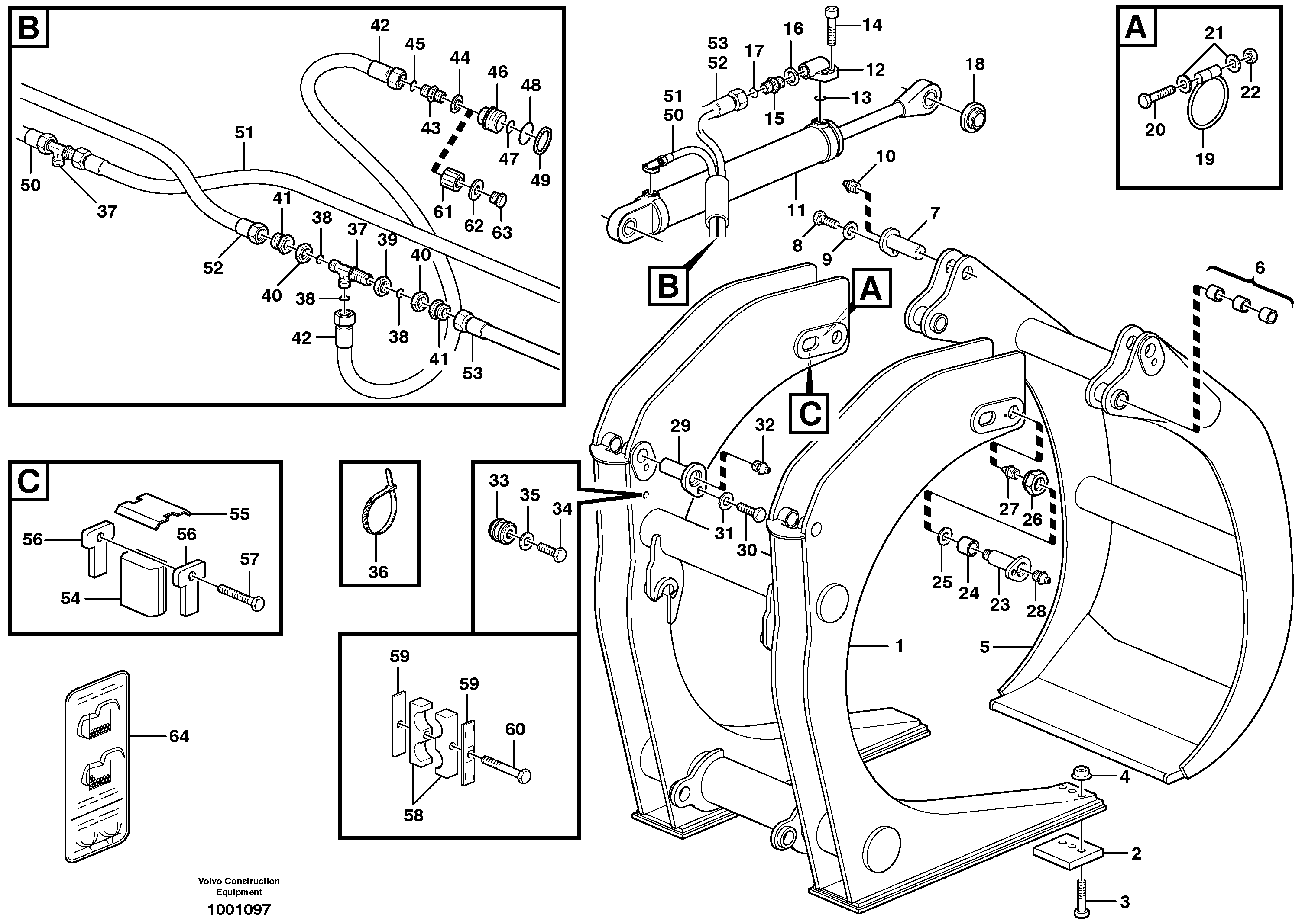 Схема запчастей Volvo L50D - 13849 Unloading grapple ATTACHMENTS ATTACHMENTS WHEEL LOADERS GEN. D - E