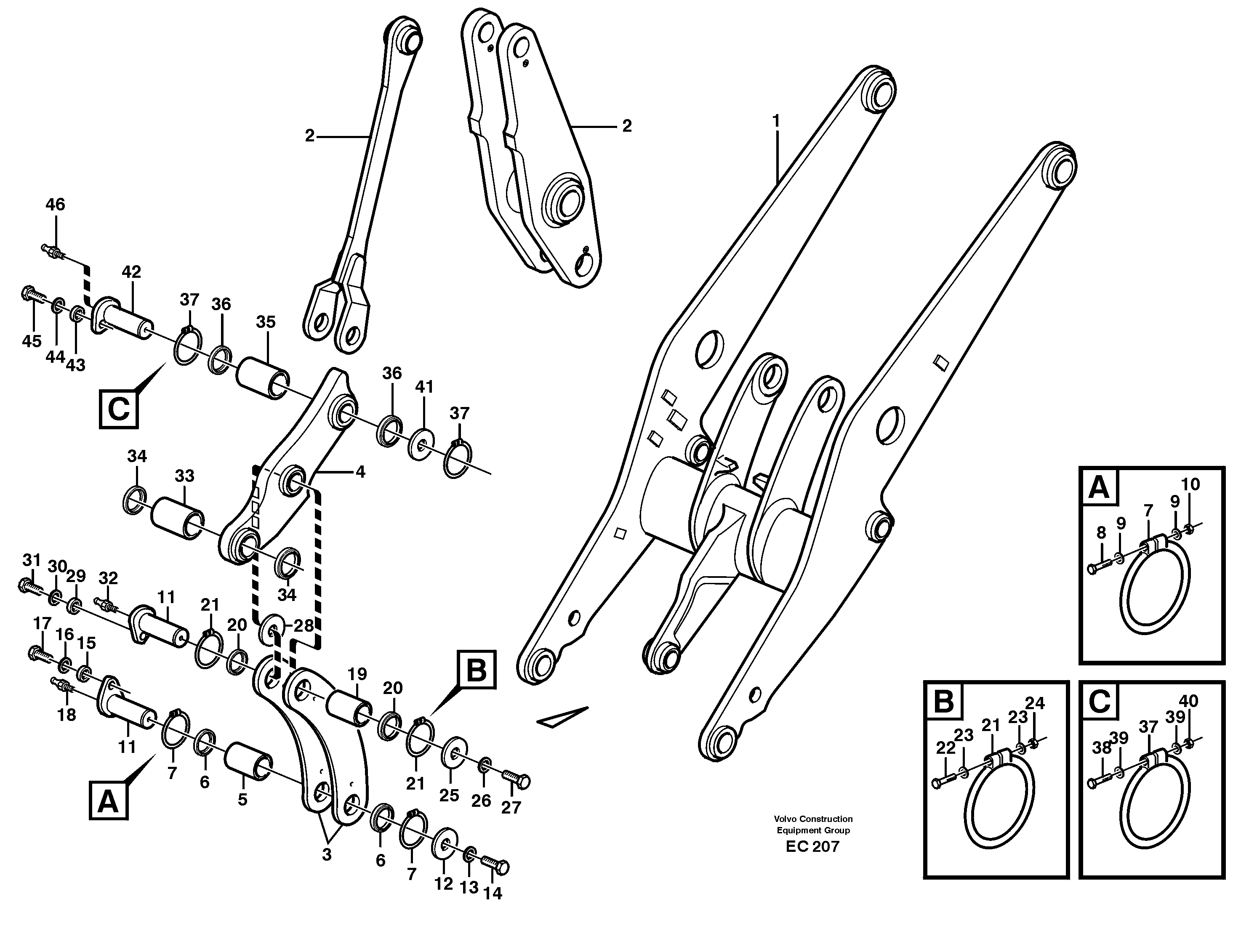 Схема запчастей Volvo L70D - 43196 Forward links with fitting parts L70D