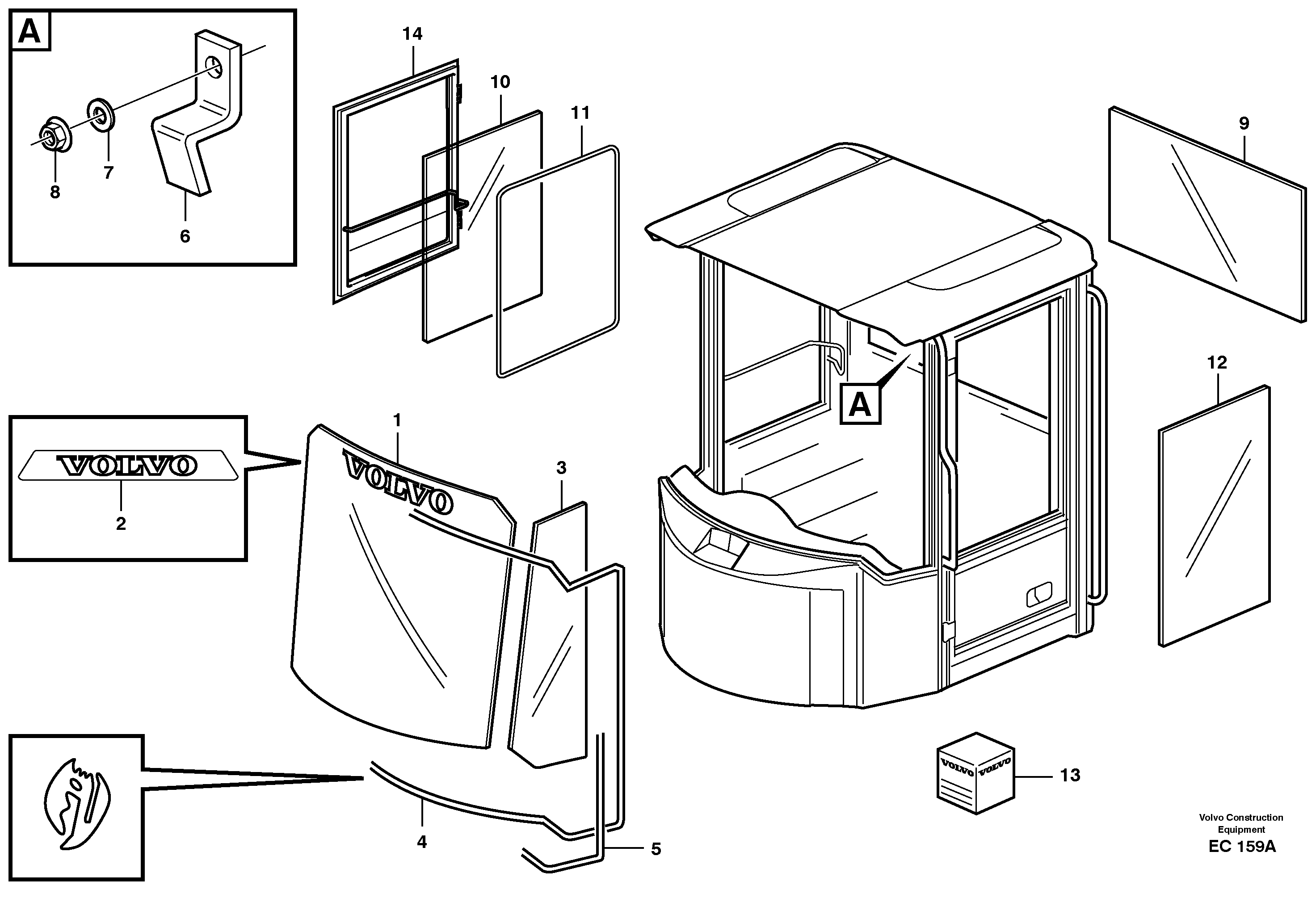 Схема запчастей Volvo L70D - 10529 Glass panes L70D