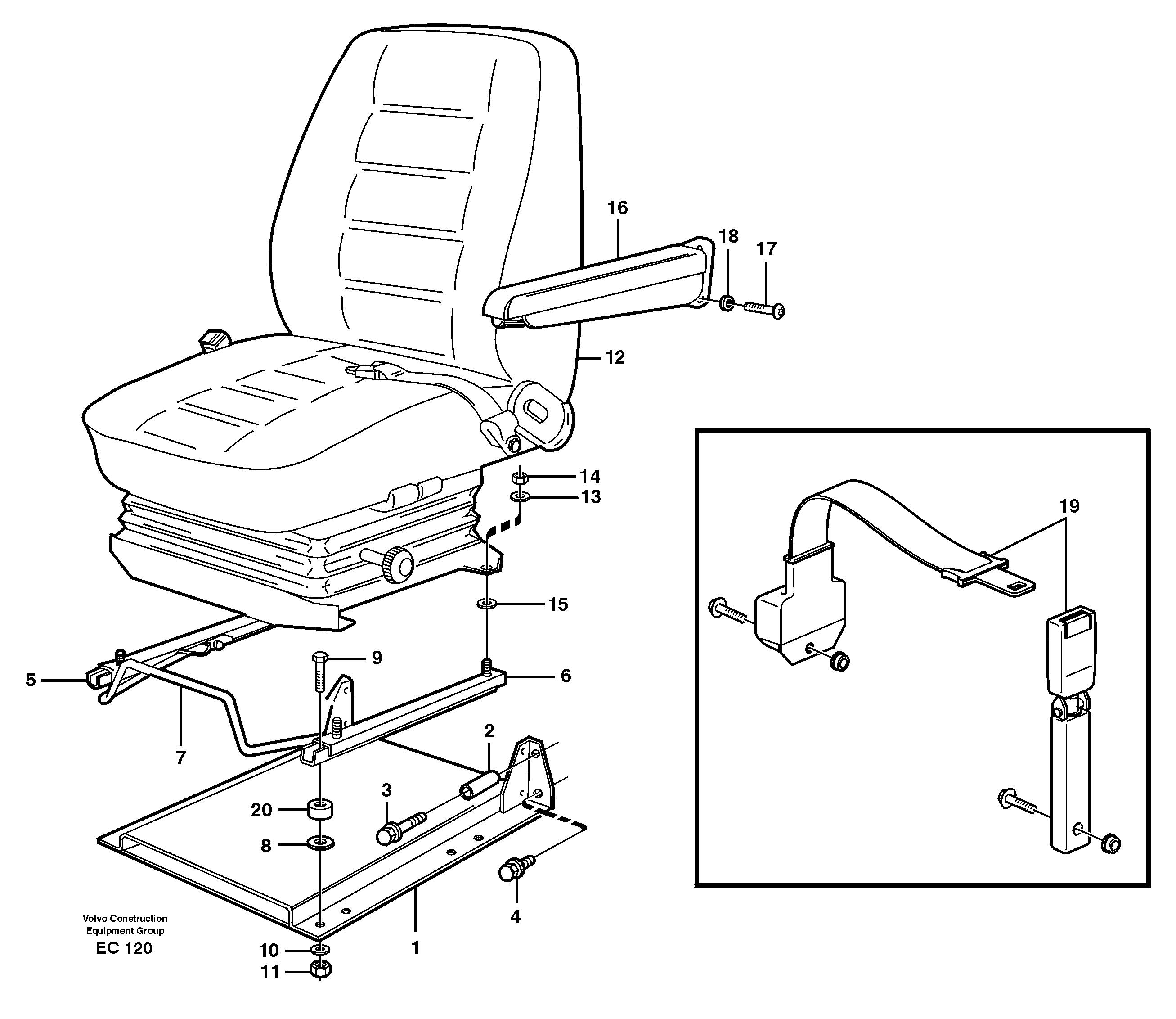 Схема запчастей Volvo L70D - 82642 Operator seat with fitting parts L70D