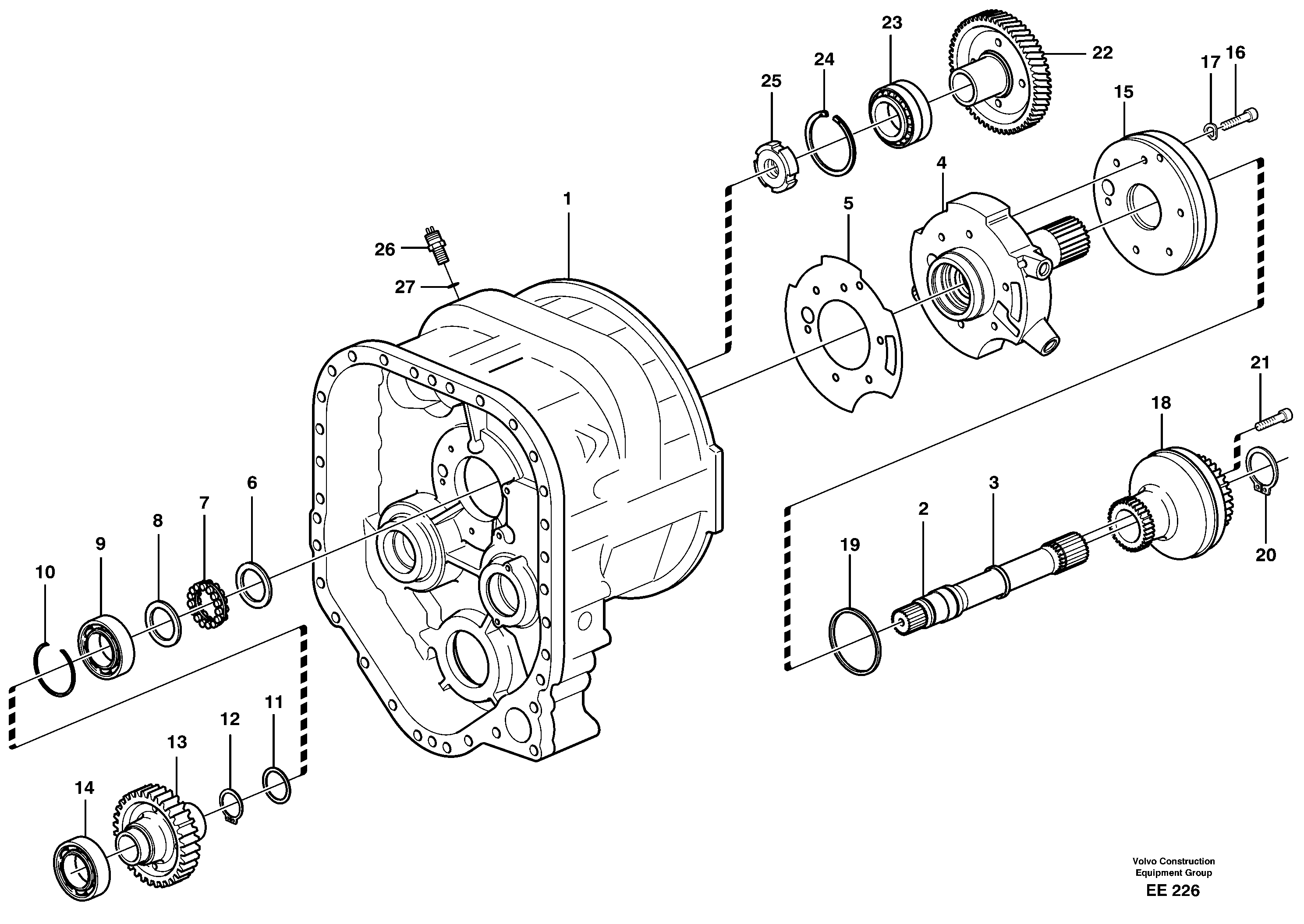 Схема запчастей Volvo L120D - 46267 Converter housing, gears and shafts L120D