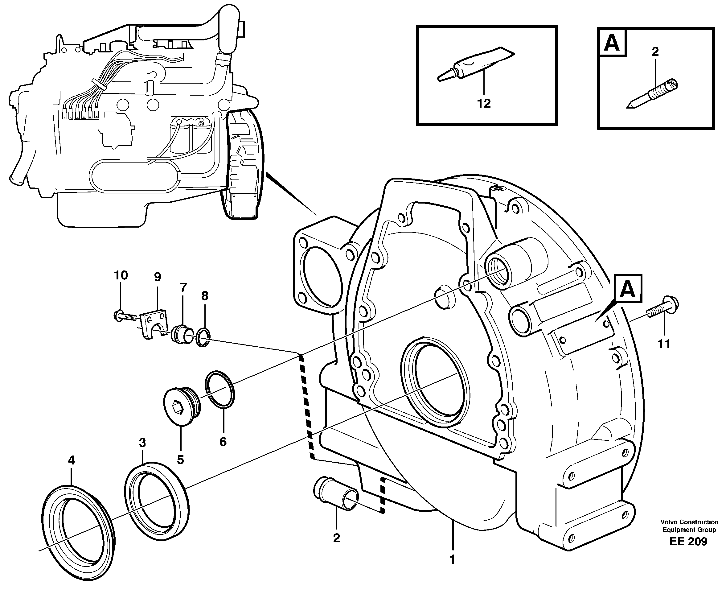 Схема запчастей Volvo L120D - 2832 Картер маховика L120D