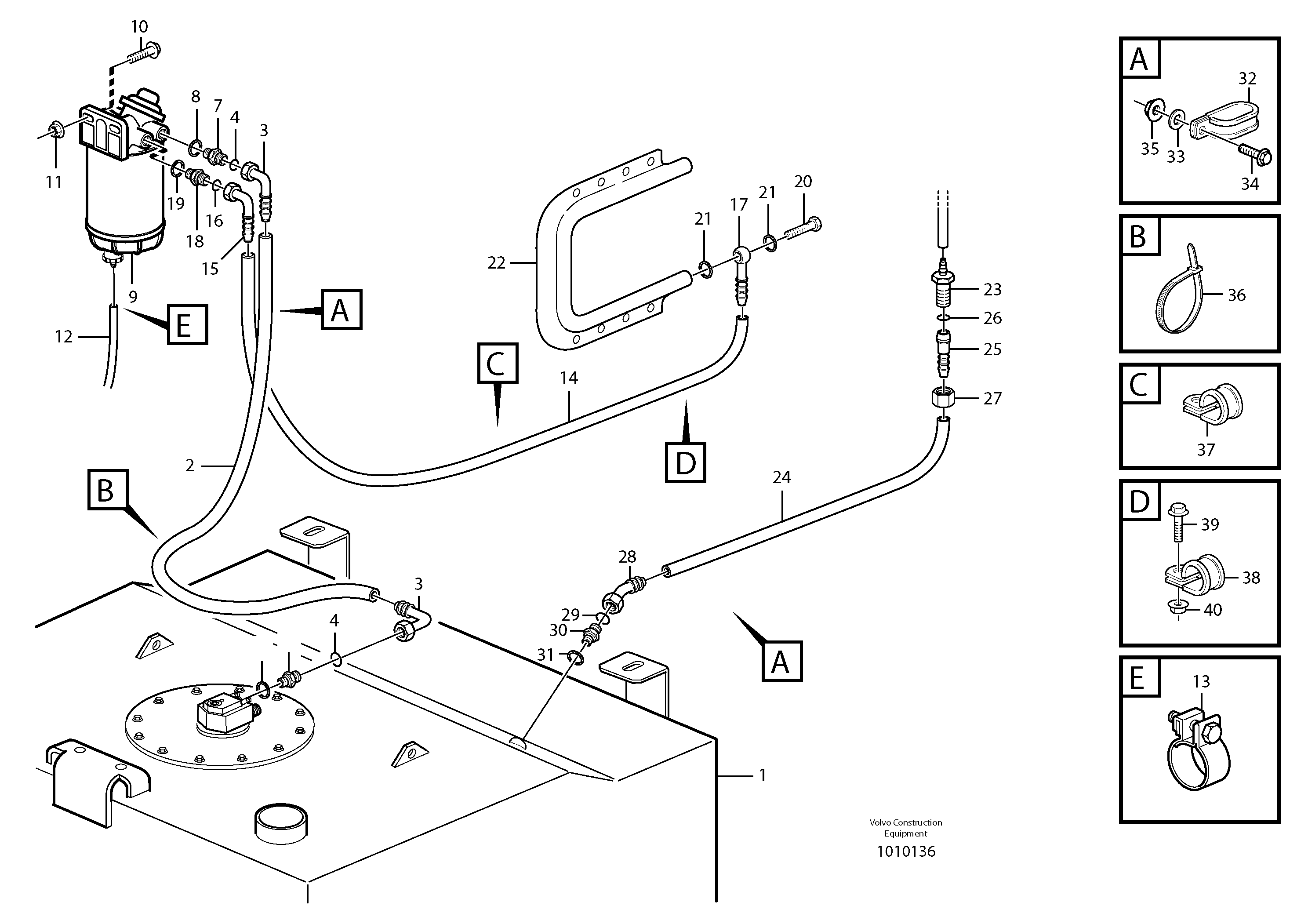 Схема запчастей Volvo L150E - 82423 Fuel pipes, fuel tank - injection pump L150E S/N 8001 -