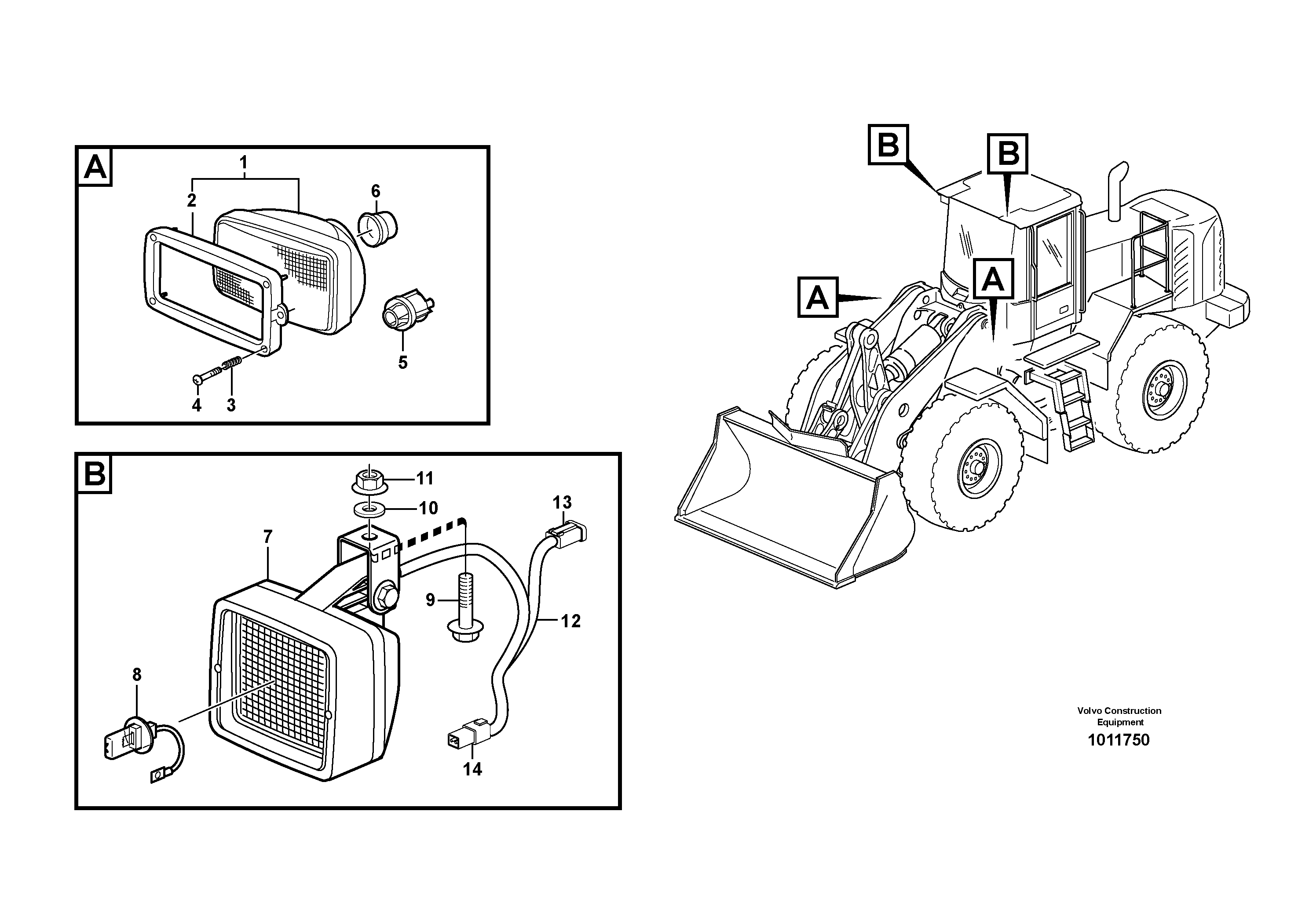 Схема запчастей Volvo L150E - 20042 Lighting, front L150E S/N 8001 -