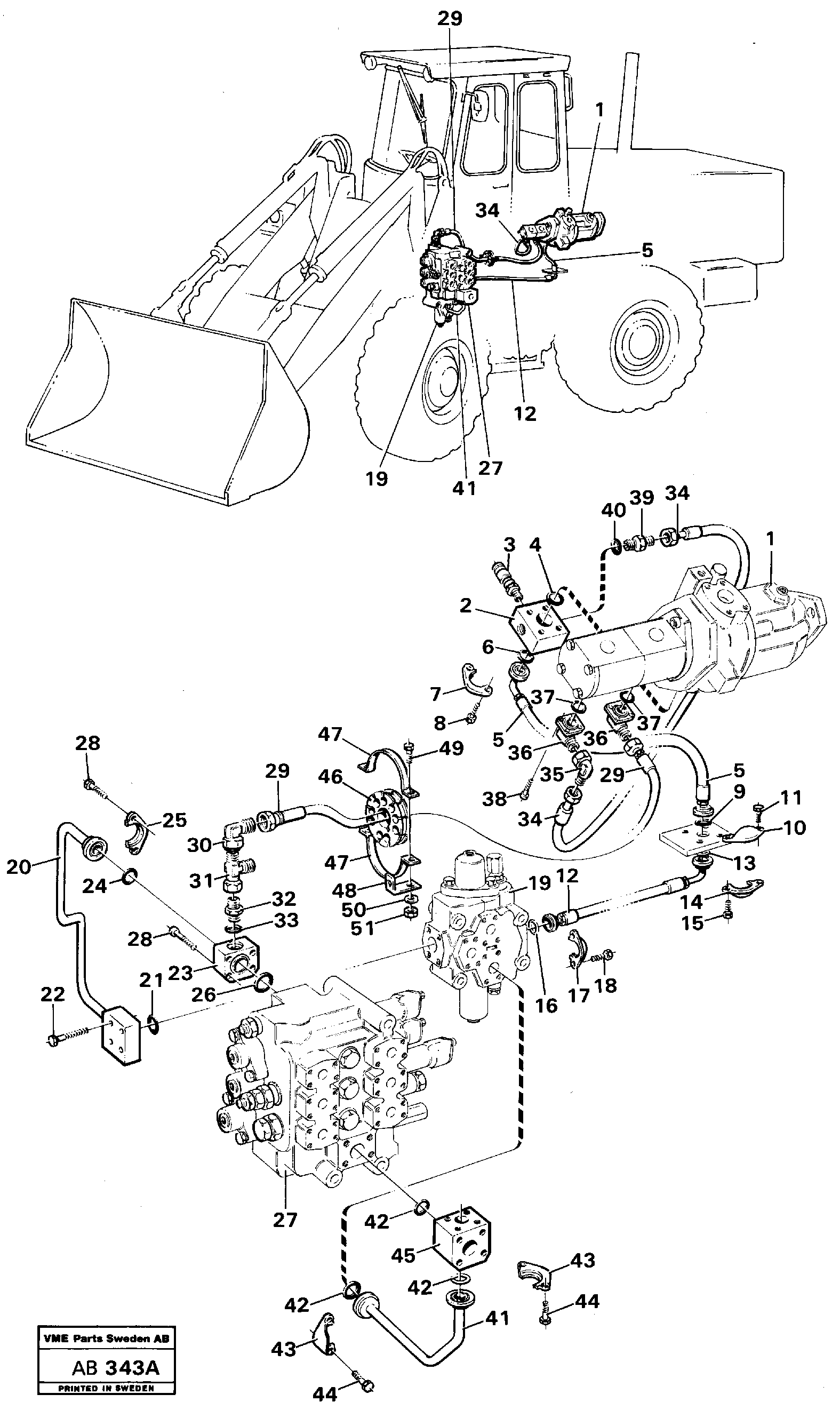 Схема запчастей Volvo L50 - 96599 Two- circuit hydraulic equipment. pump - control valves L50 L50 S/N 6401- / 60301- USA