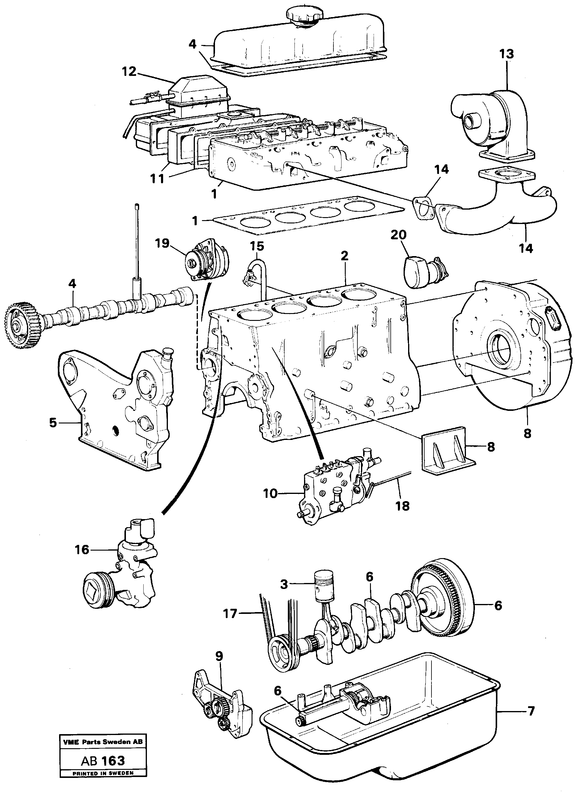 Схема запчастей Volvo L50 - 499 Двигатель в сборе L50 L50 S/N 6401- / 60301- USA