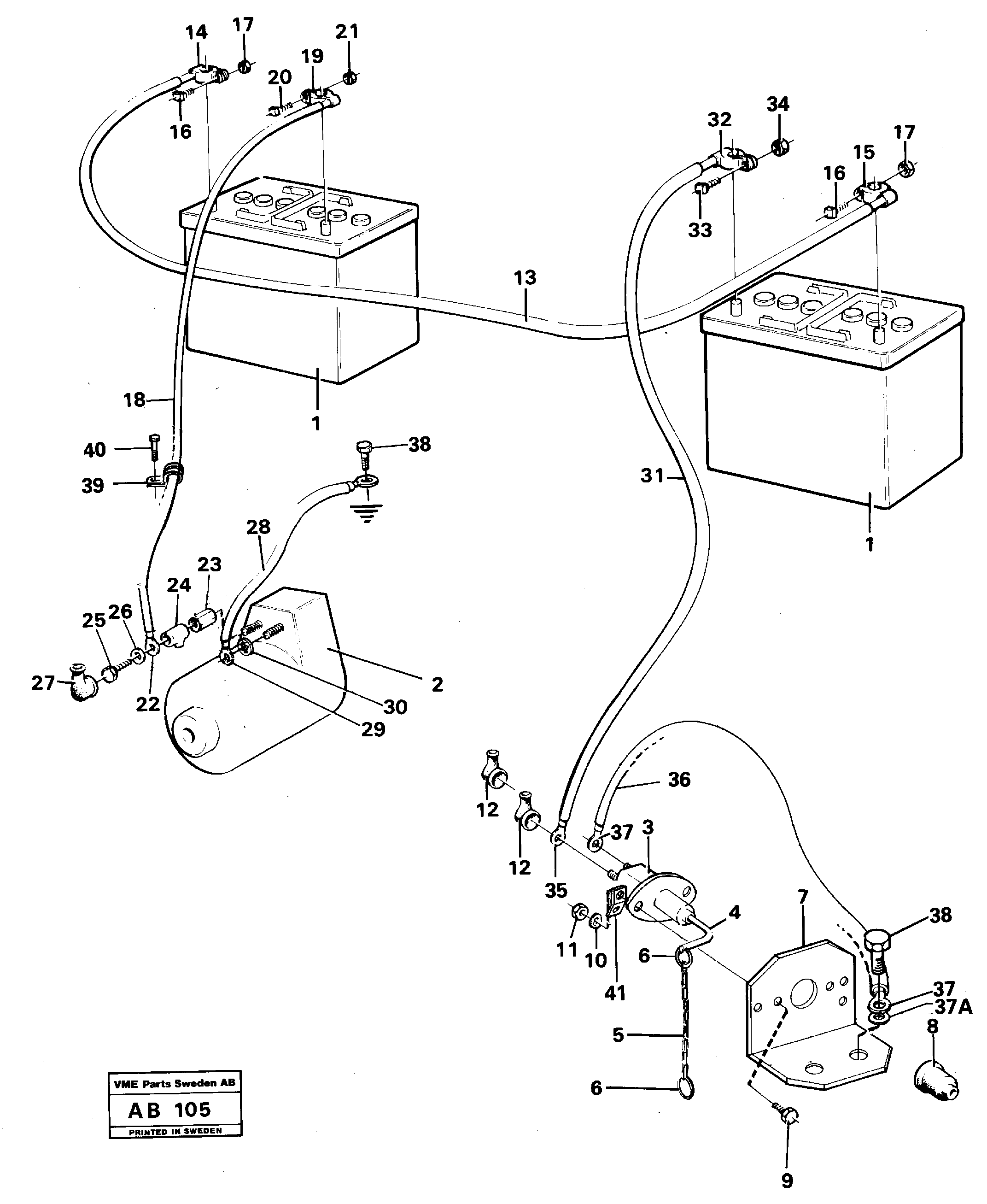 Схема запчастей Volvo L50 - 50858 Battery and battery cables L50 L50 S/N 6401- / 60301- USA