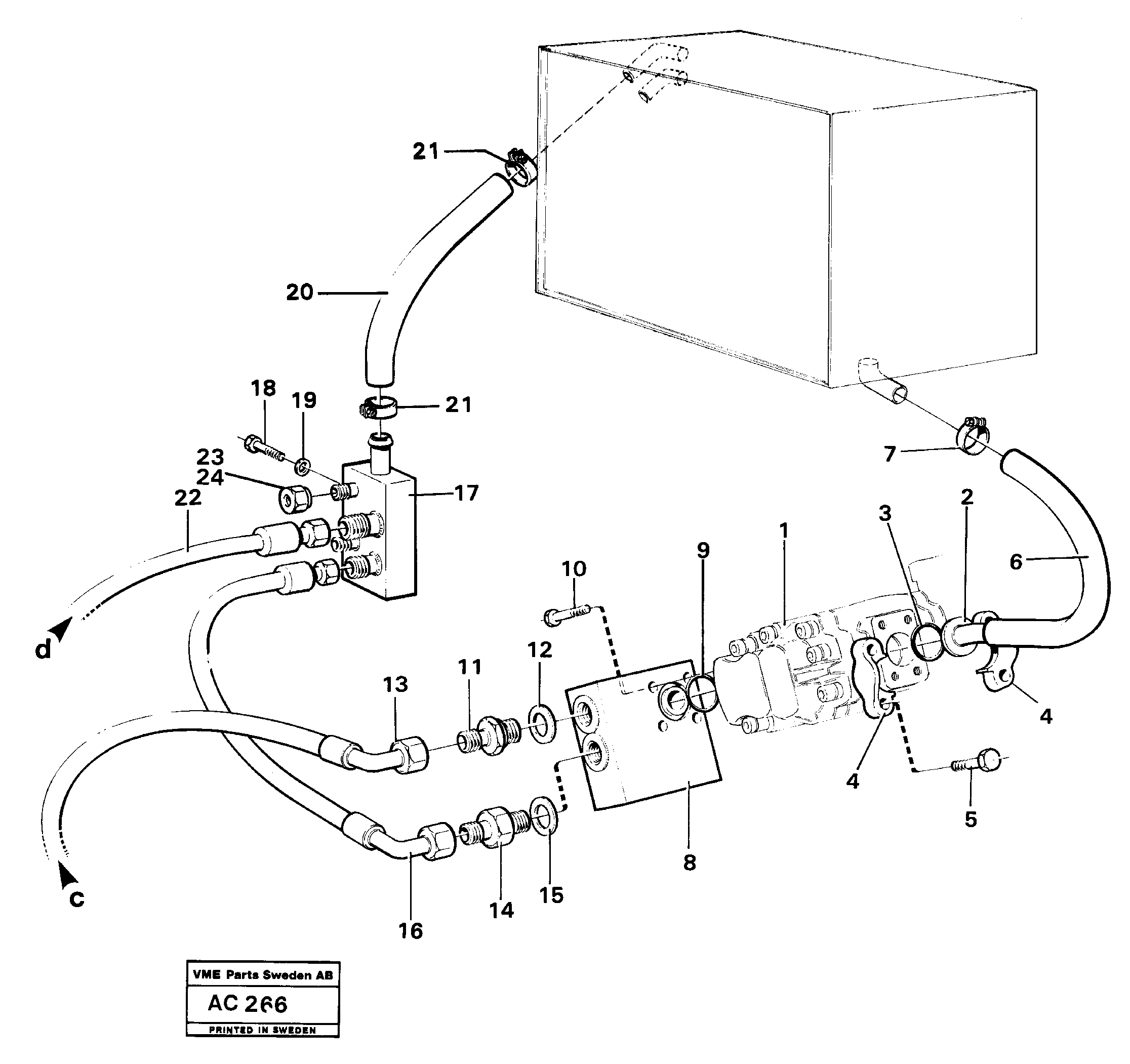 Схема запчастей Volvo L70 - 55943 Servo system: pump-tank L70 L70 S/N 7401- / 60501- USA