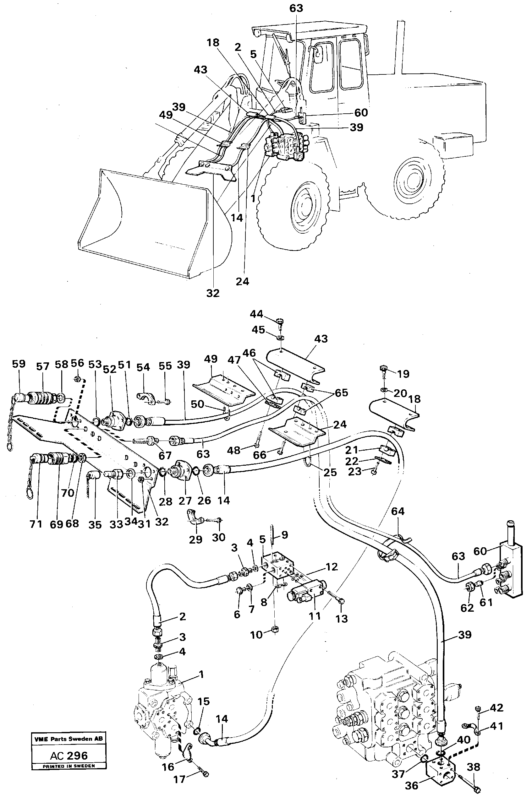 Схема запчастей Volvo L70 - 72631 Equipment hydraulic 2 - circuit control valves - tools L70 L70 S/N 7401- / 60501- USA