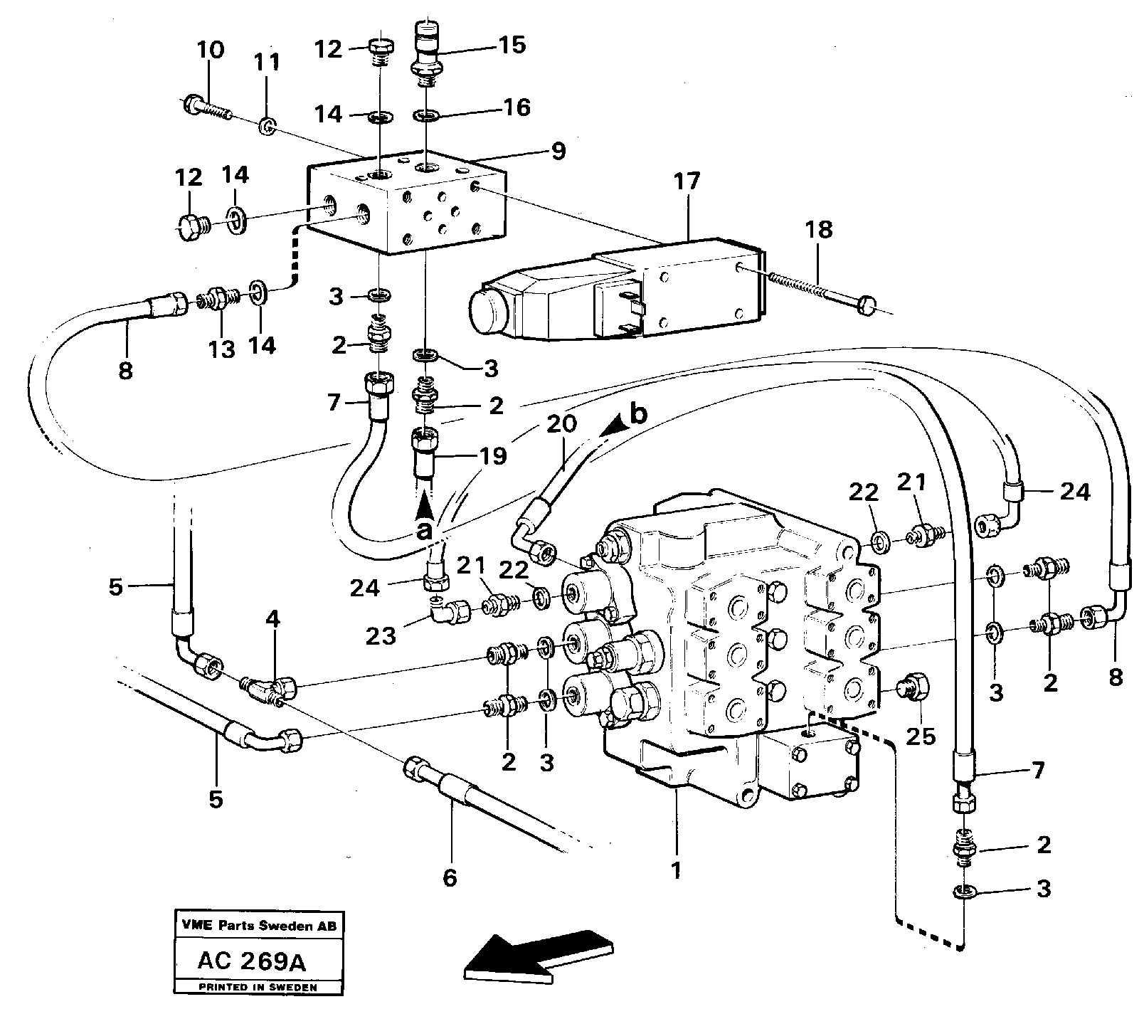Схема запчастей Volvo L70 - 96239 Servo system hydraulic valve with connecting parts L70 L70 S/N 7401- / 60501- USA