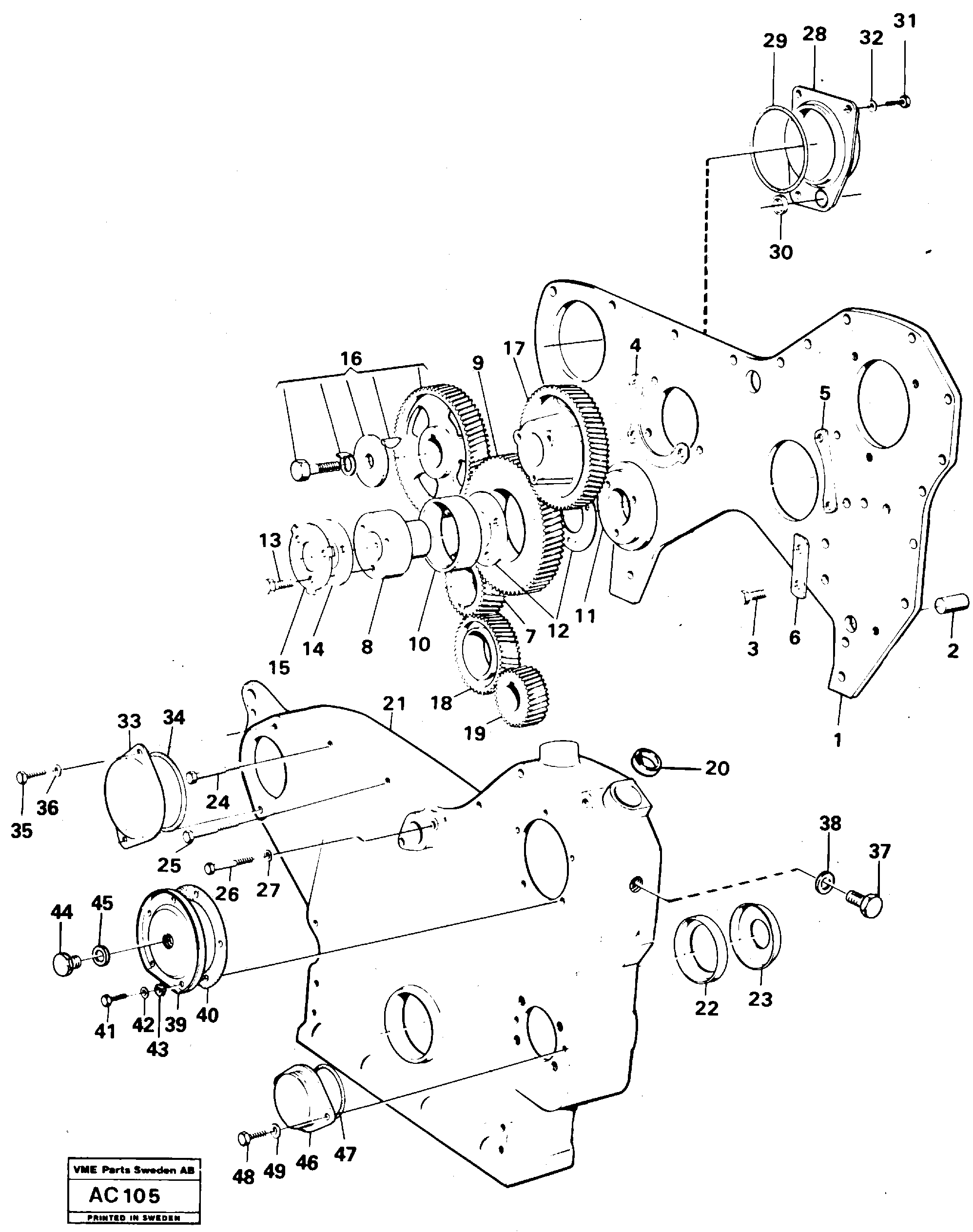 Схема запчастей Volvo L70 - 101024 Timing gear casing and timing gears L70 L70 S/N 7401- / 60501- USA