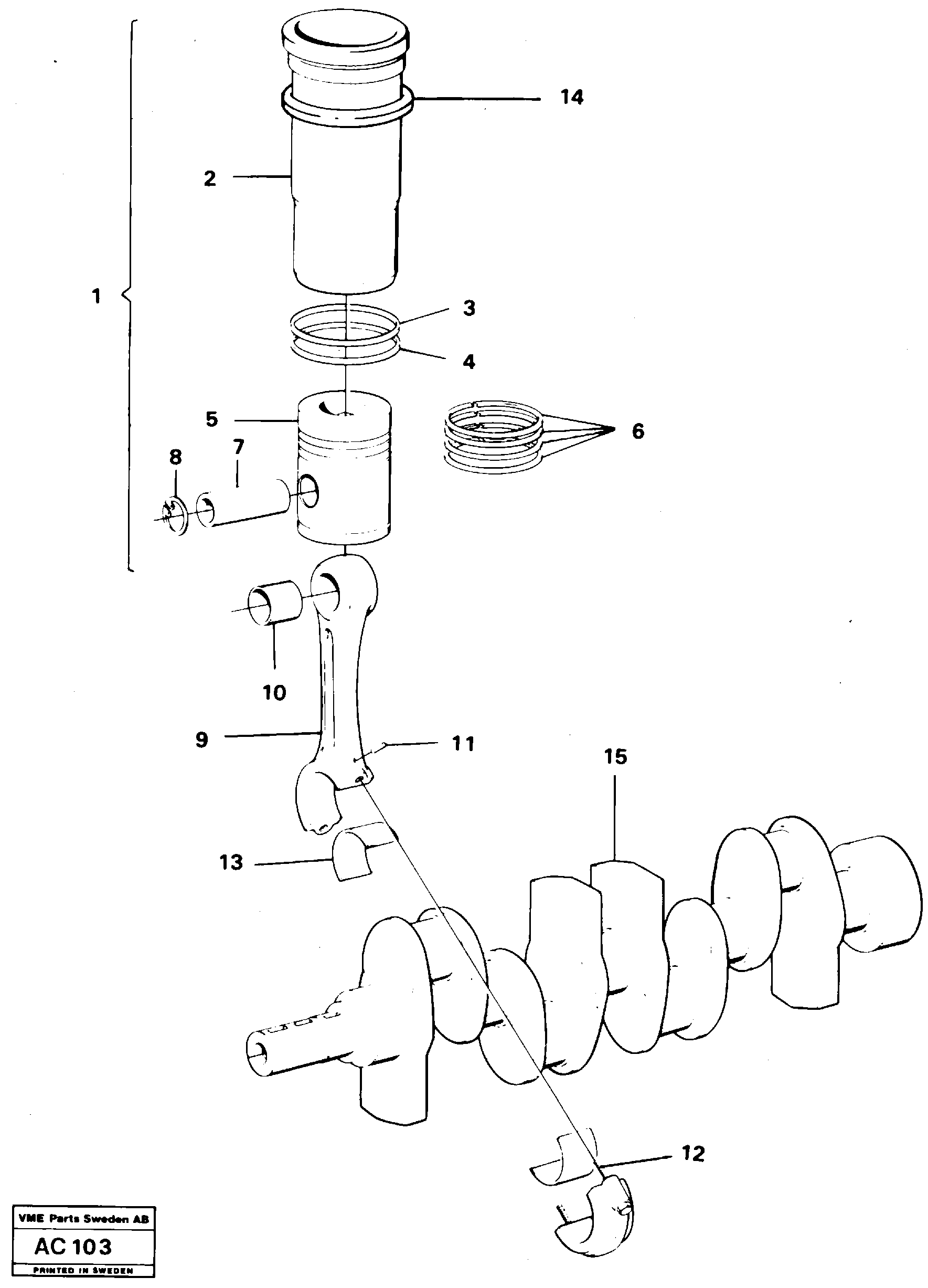 Схема запчастей Volvo L70 - 56305 Cylinder liner, piston and connecting rod L70 L70 S/N 7401- / 60501- USA