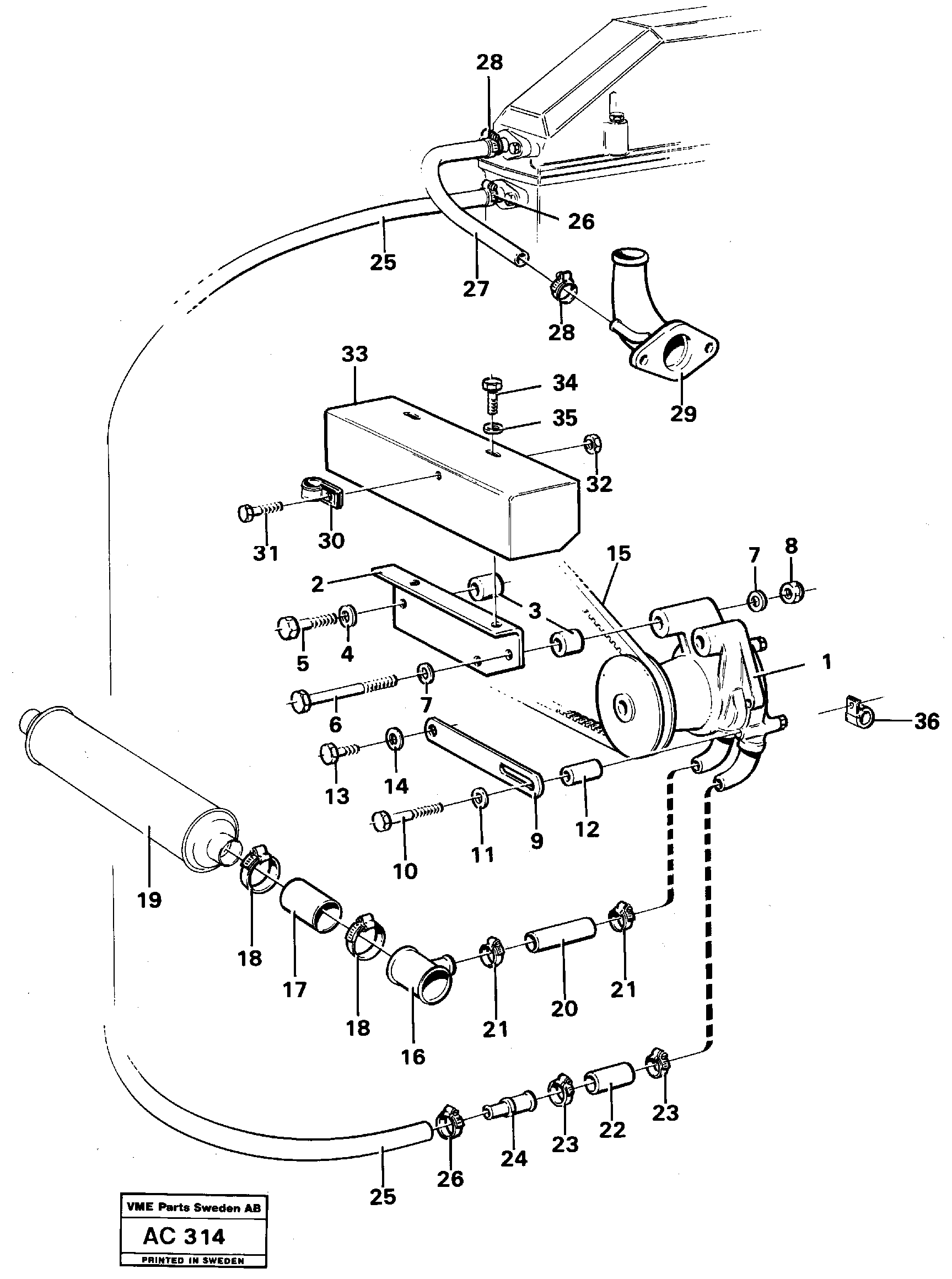 Схема запчастей Volvo L70 - 86138 Water pump with fitting parts L70 L70 S/N 7401- / 60501- USA