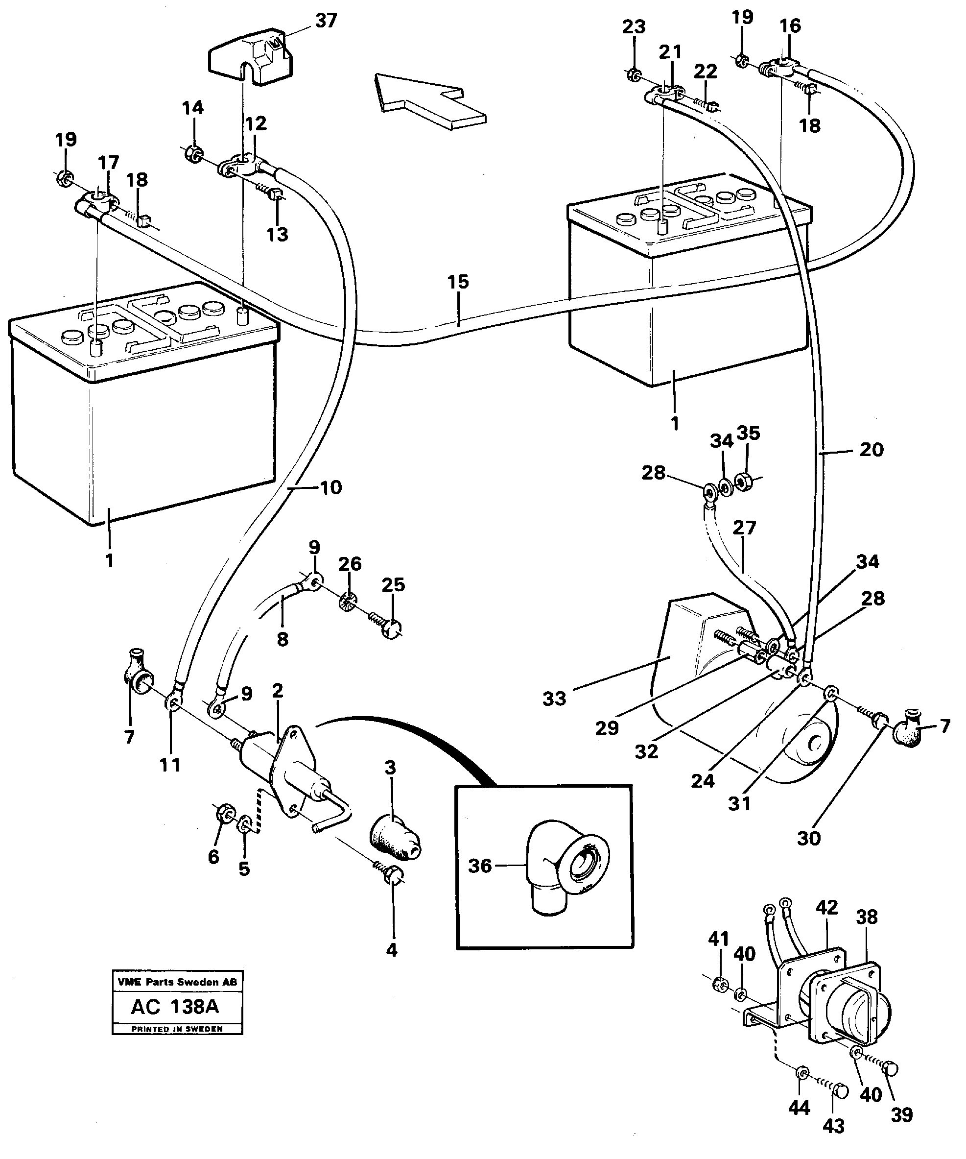 Схема запчастей Volvo L70 - 50857 Battery with assembling details L70 L70 S/N 7401- / 60501- USA