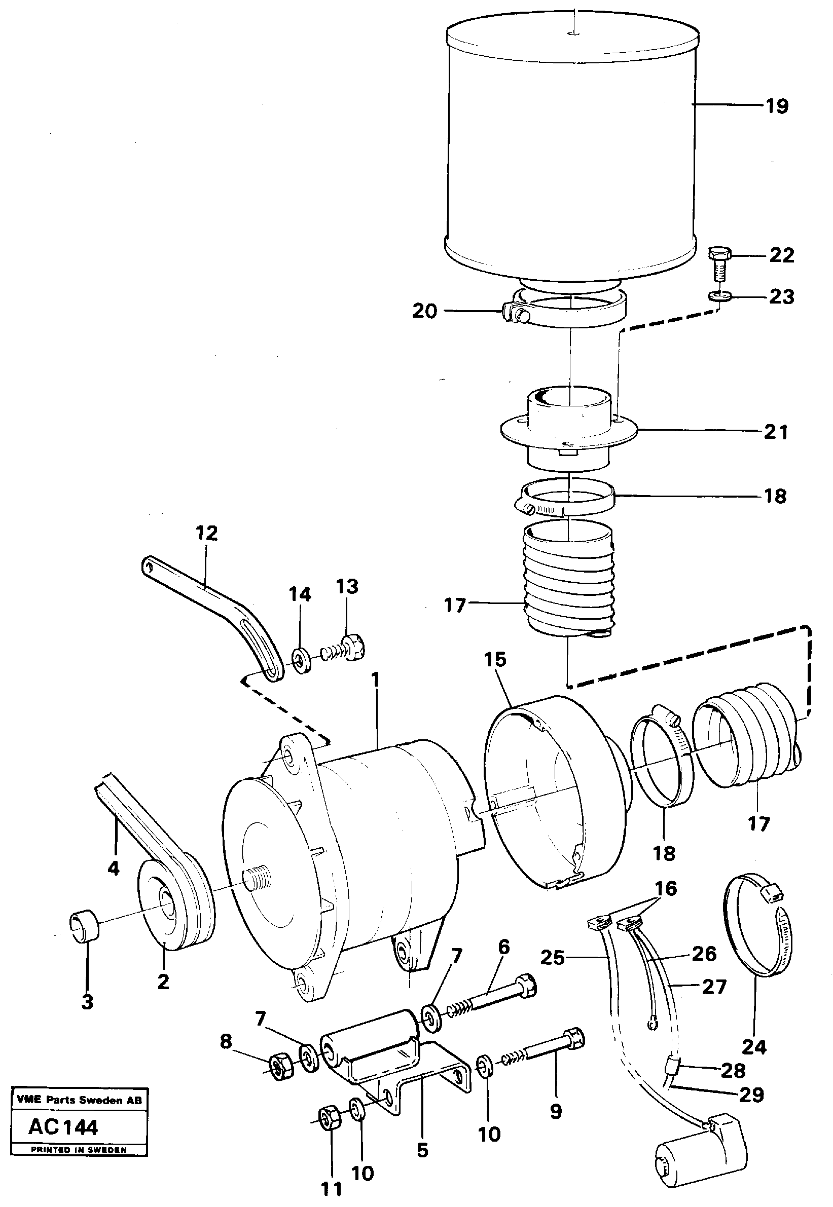 Схема запчастей Volvo L70 - 22647 Alternator with assembling details L70 L70 S/N 7401- / 60501- USA