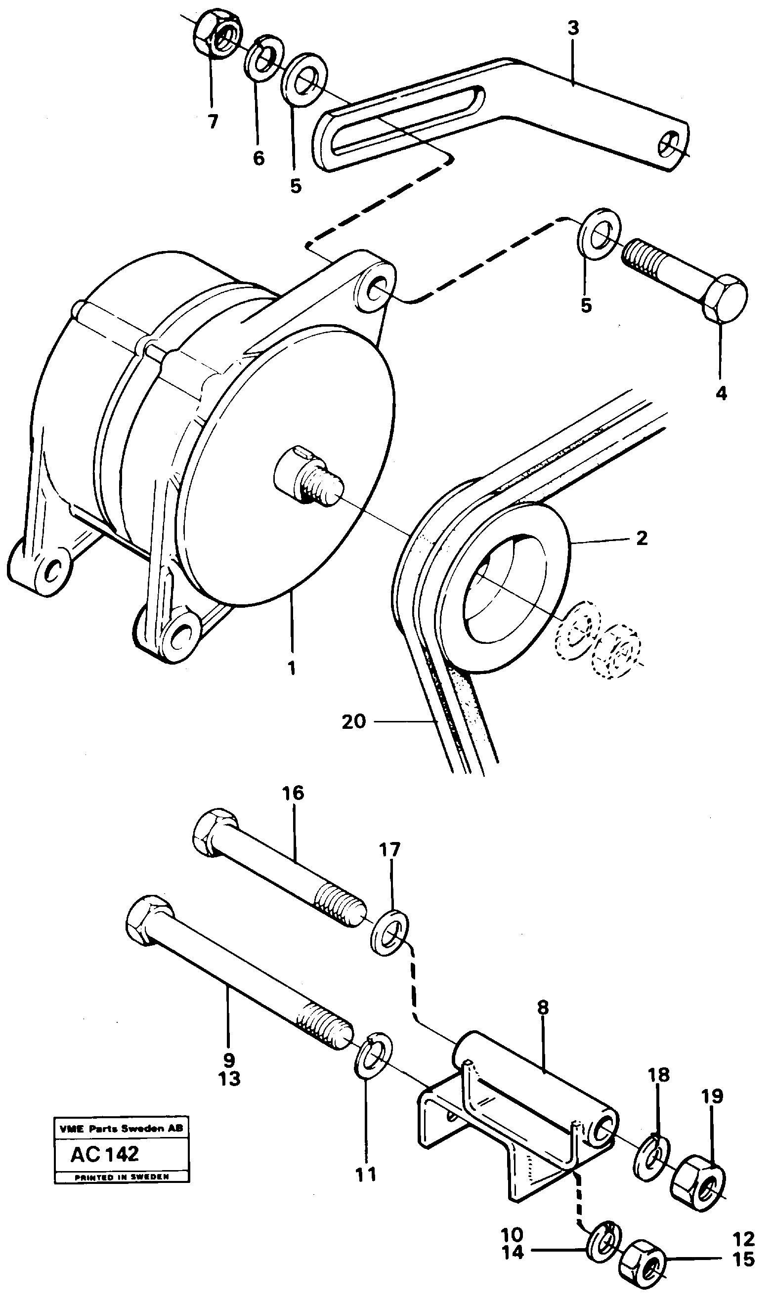 Схема запчастей Volvo L70 - 5032 Alternator 20a with fitting parts L70 L70 S/N 7401- / 60501- USA