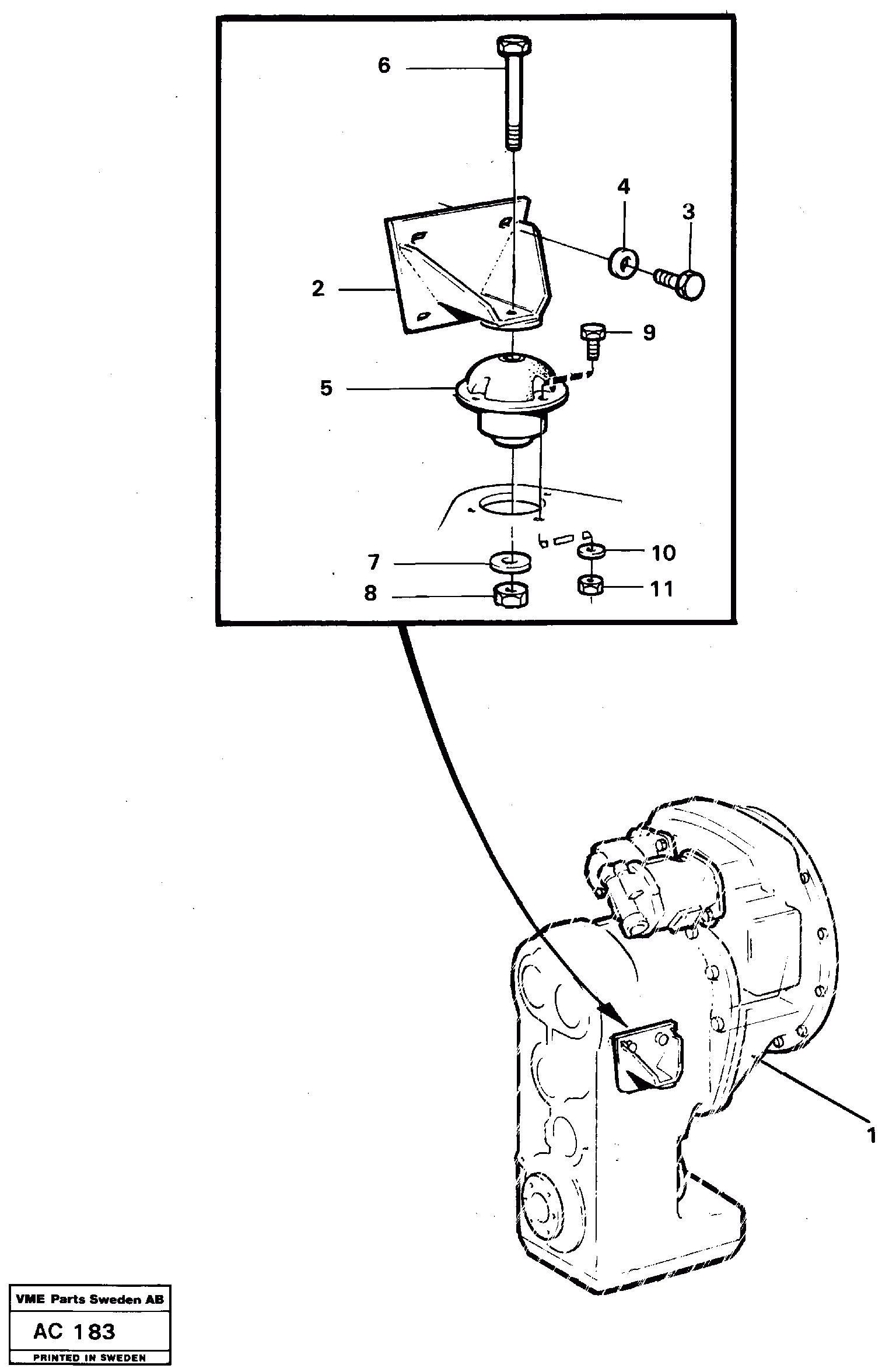 Схема запчастей Volvo L70 - 20009 Gear box housing with fitting parts L70 L70 S/N 7401- / 60501- USA
