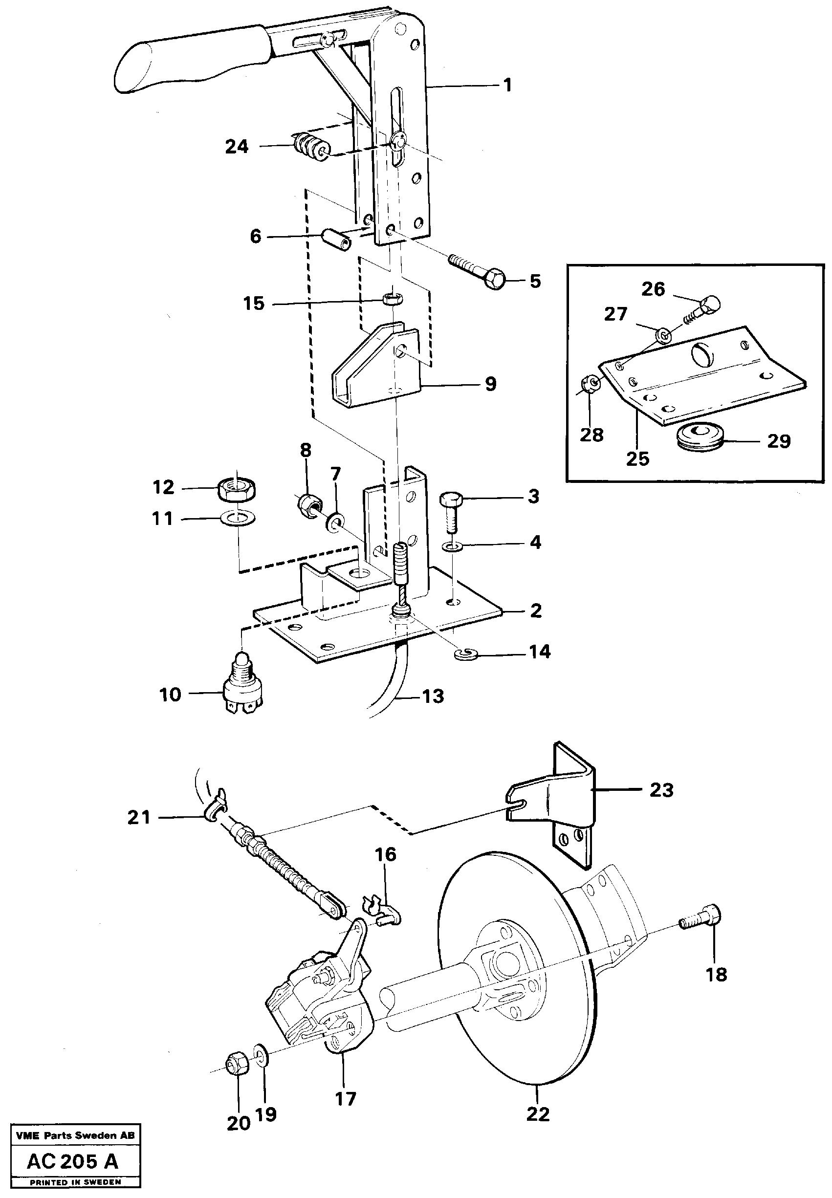Схема запчастей Volvo L70 - 98602 Hand brake L70 L70 S/N 7401- / 60501- USA