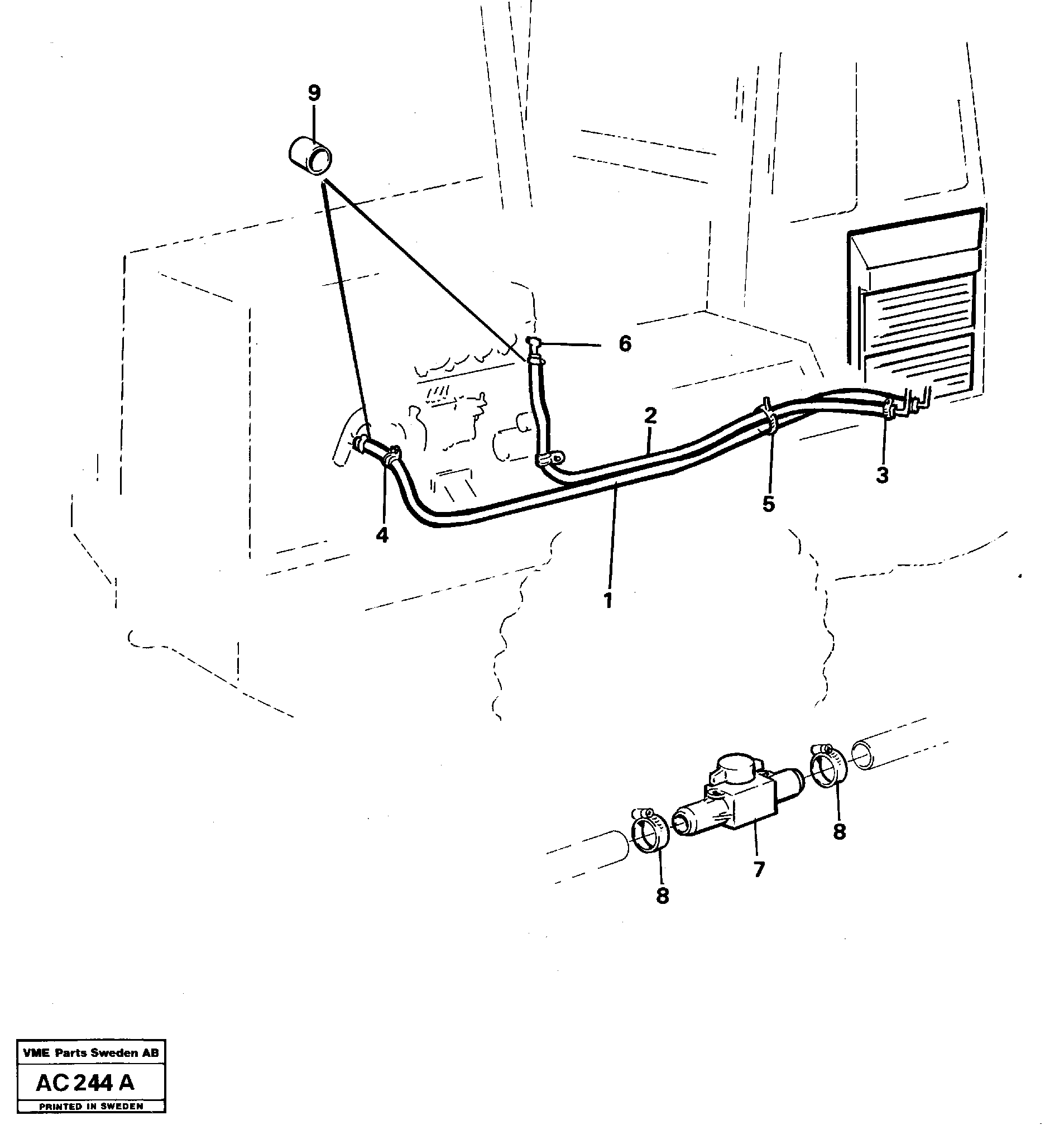 Схема запчастей Volvo L70 - 83870 Heating system: hoses L70 L70 S/N 7401- / 60501- USA