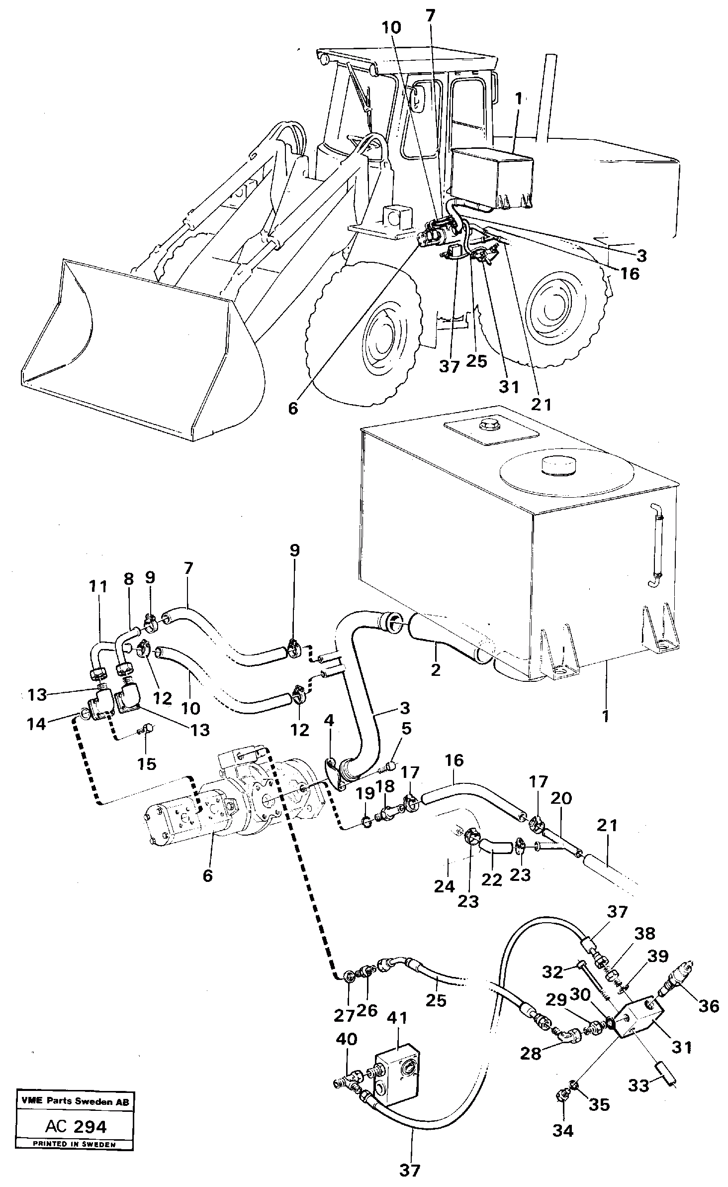 Схема запчастей Volvo L70 - 100357 Equipment hydraulic 2 - circuit: Tank - pump L70 L70 S/N 7401- / 60501- USA
