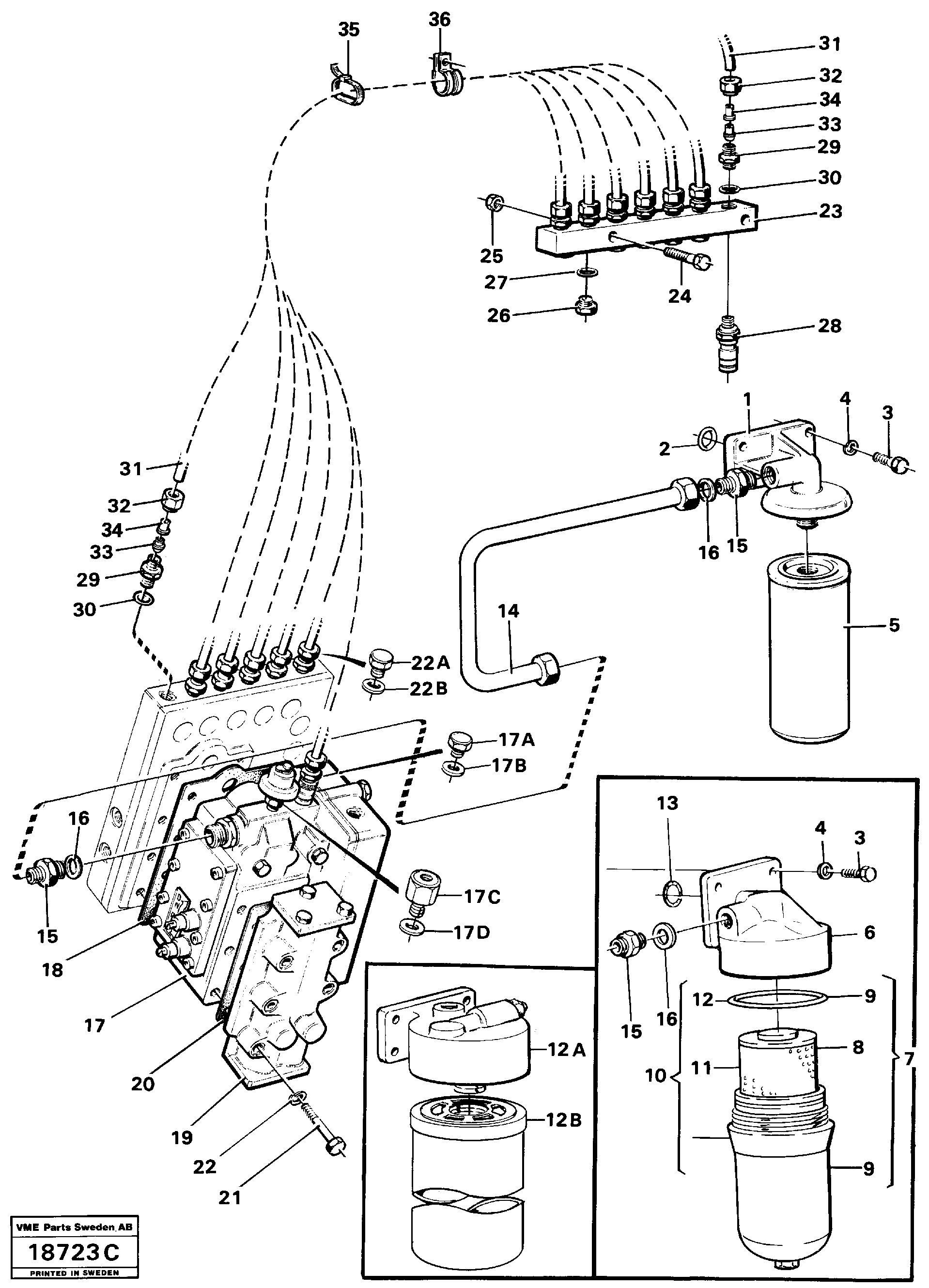 Схема запчастей Volvo L160 - 96954 Oil filter and testing block L160 VOLVO BM L160
