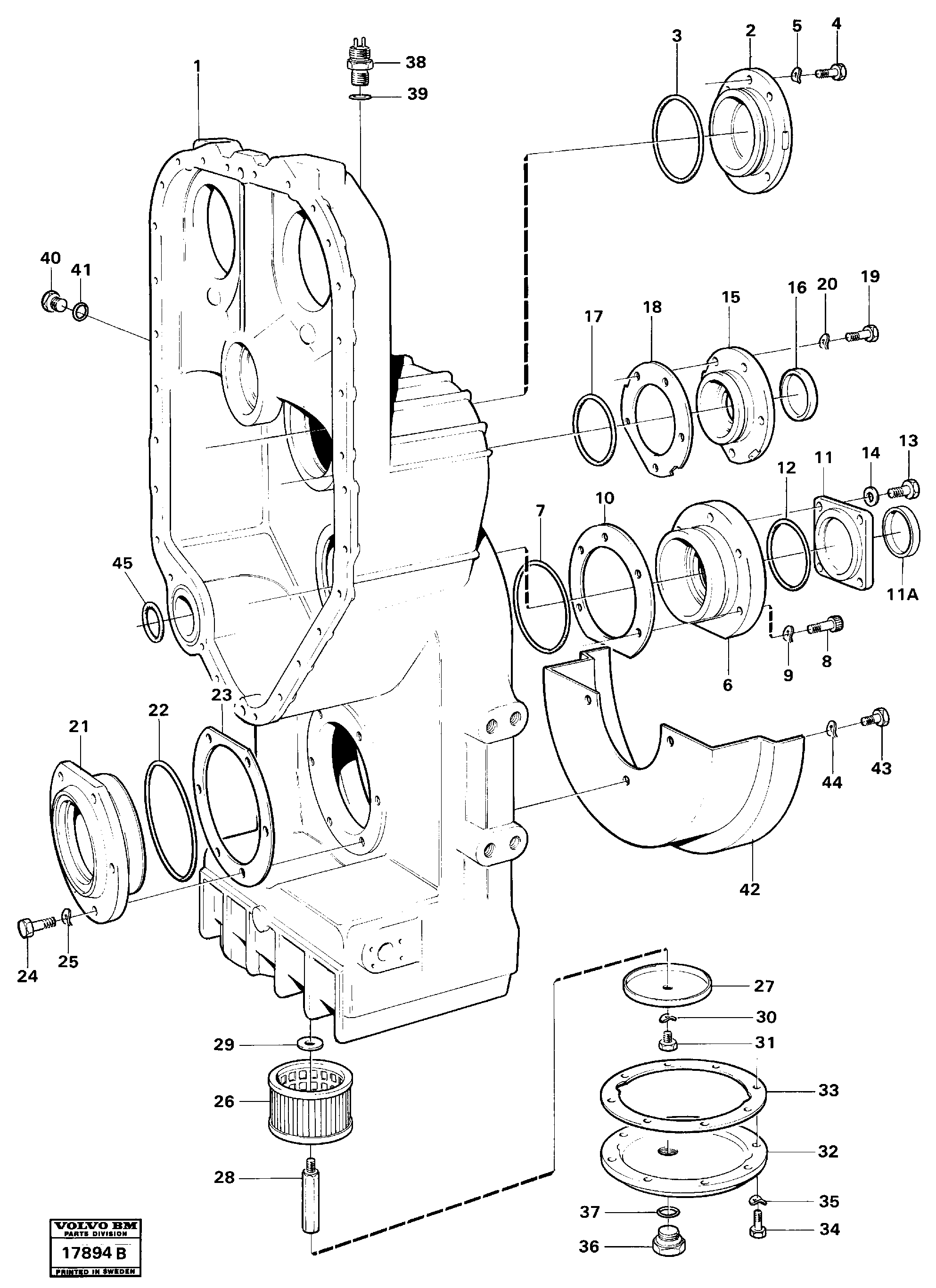 Схема запчастей Volvo L160 - 46699 Transfer gearbox housing and cover L160 VOLVO BM L160