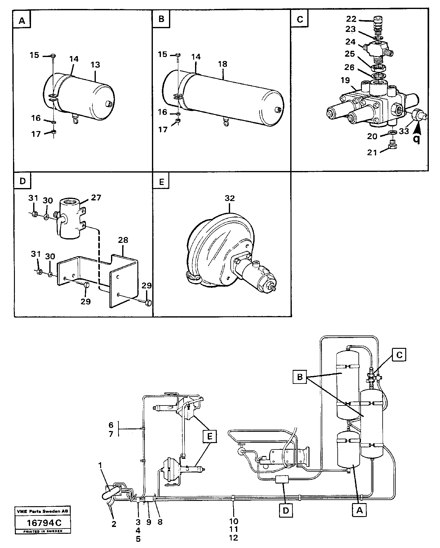 Схема запчастей Volvo L160 - 2863 Pneumatic system with componets L160 VOLVO BM L160