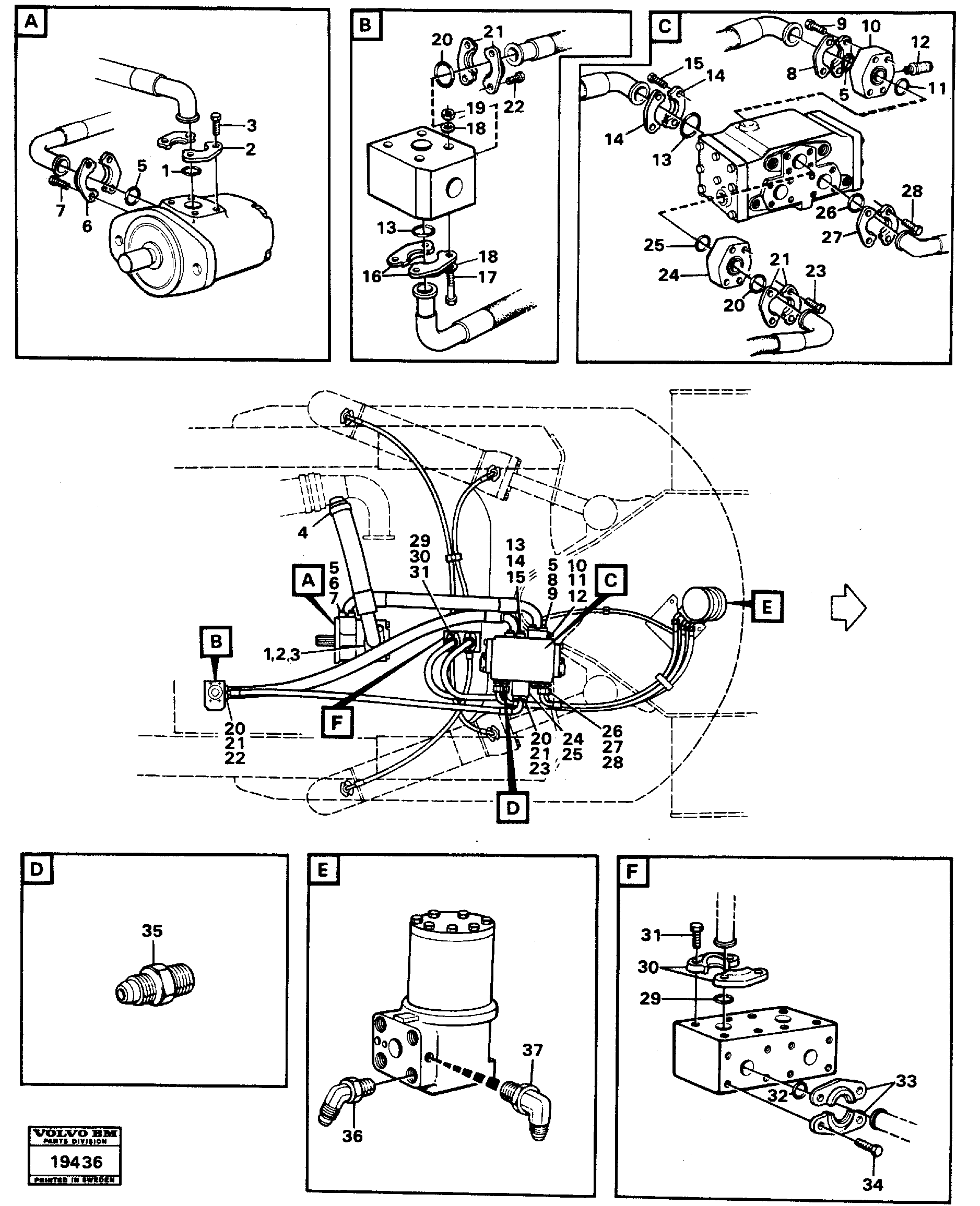 Схема запчастей Volvo L160 - 92037 Steering system: fitting parts L160 VOLVO BM L160