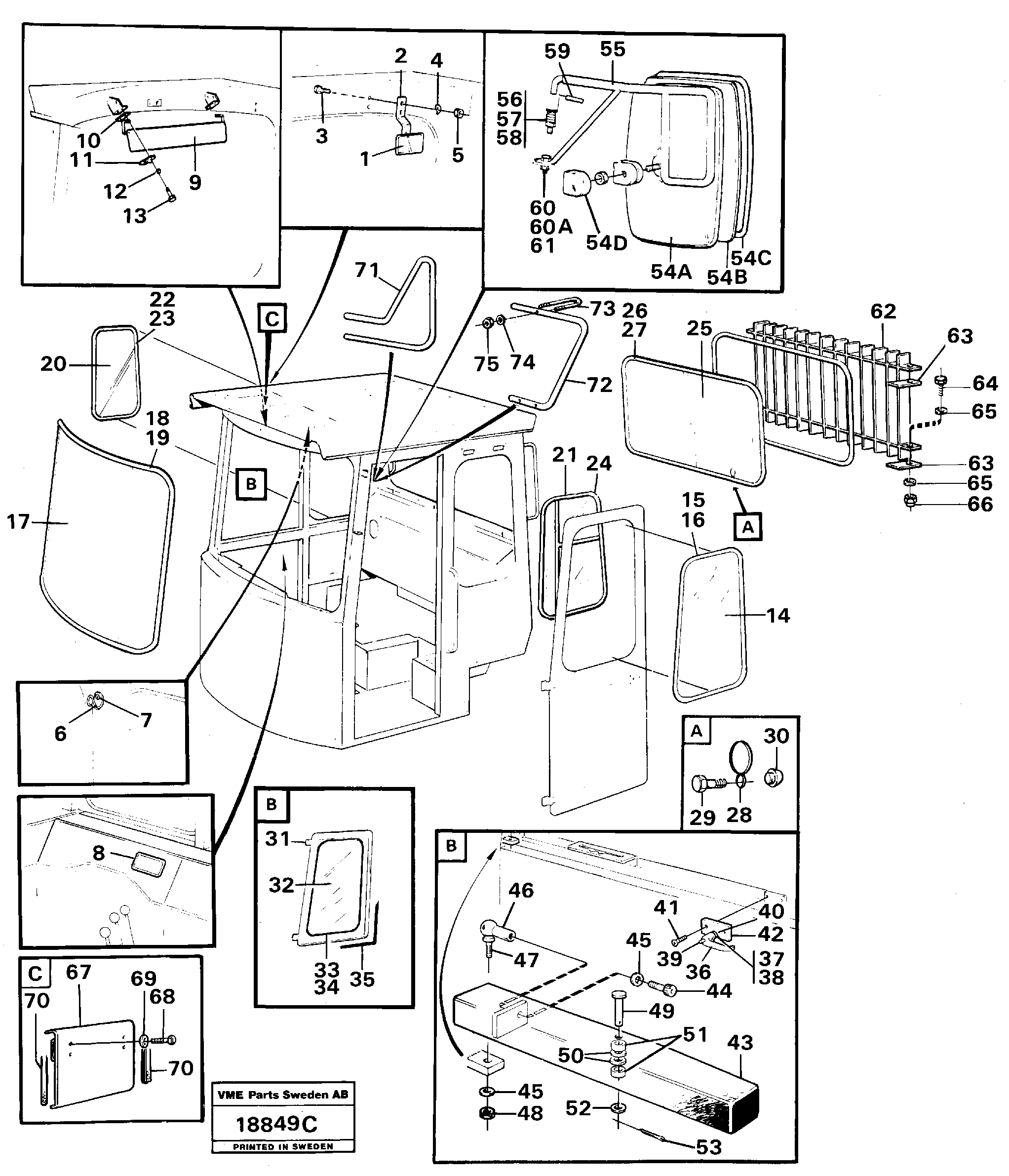 Схема запчастей Volvo L160 - 96828 Glass panes and interior components L160 VOLVO BM L160