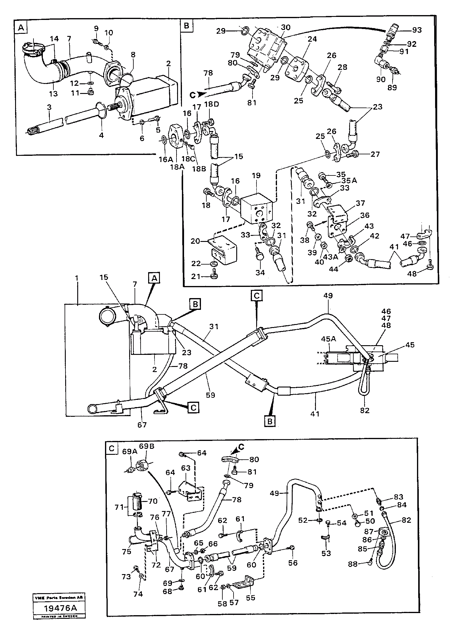 Схема запчастей Volvo L160 - 95410 Hydraulic system: feed lines L160 VOLVO BM L160