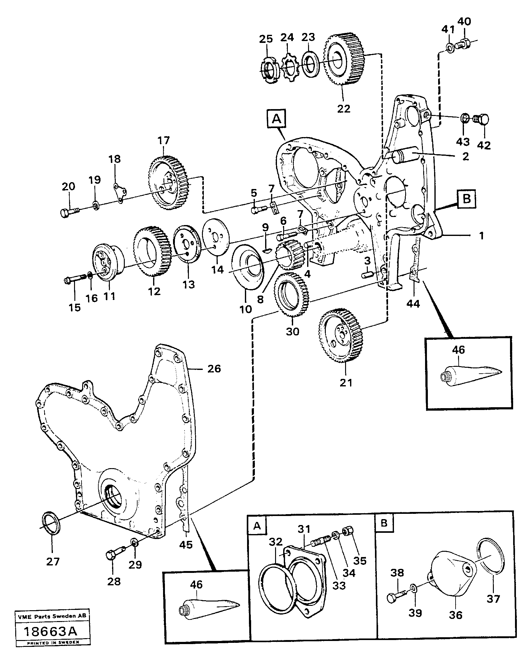 Схема запчастей Volvo L160 - 25960 Timing gear casing and gears L160 VOLVO BM L160