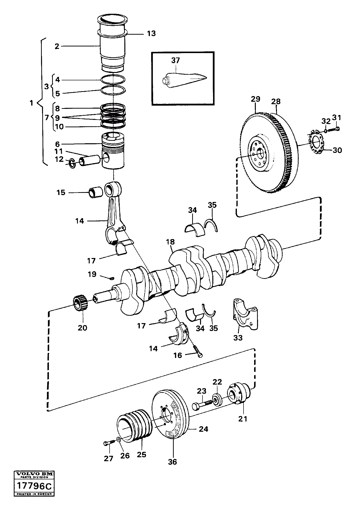 Схема запчастей Volvo L160 - 28796 Crankshaft and related parts L160 VOLVO BM L160