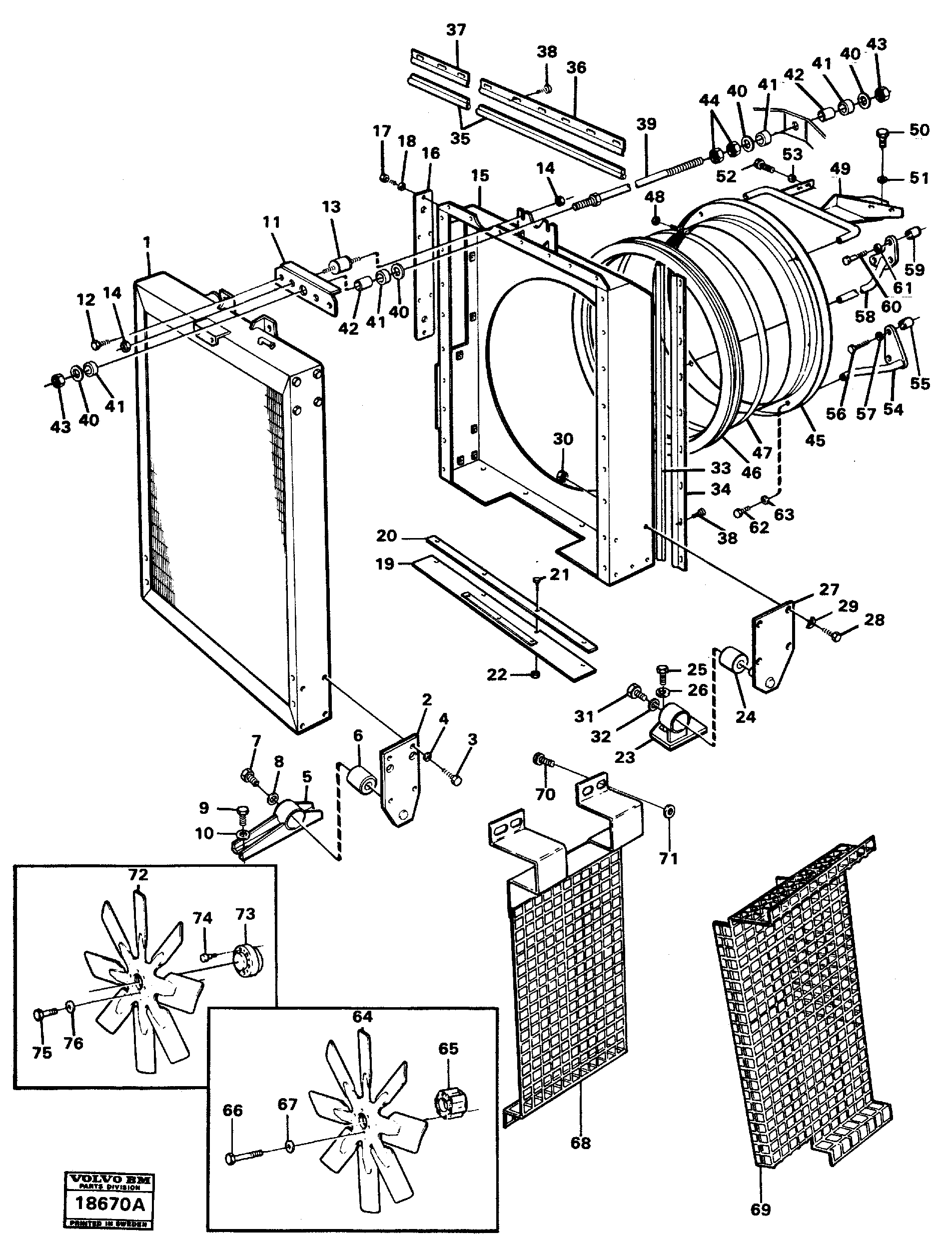 Схема запчастей Volvo L160 - 40398 Radiator with fitting parts L160 VOLVO BM L160