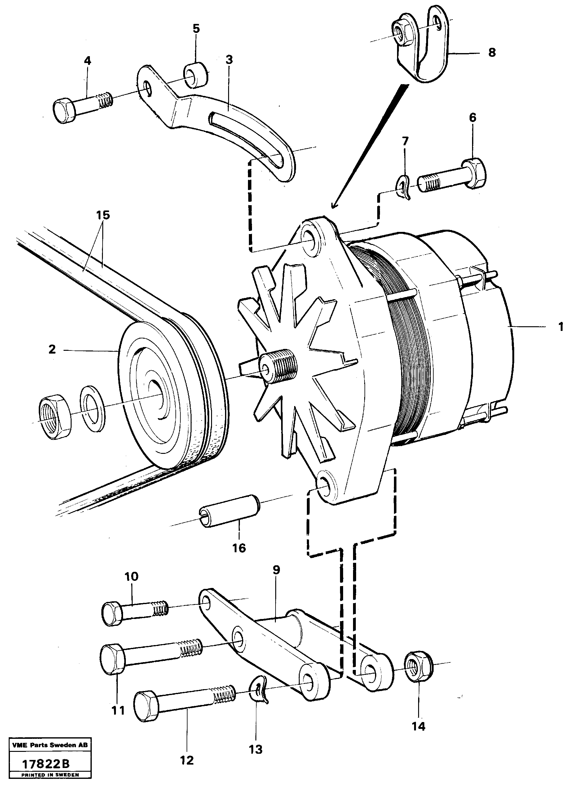 Схема запчастей Volvo L160 - 31561 Alternator with assembling details L160 VOLVO BM L160